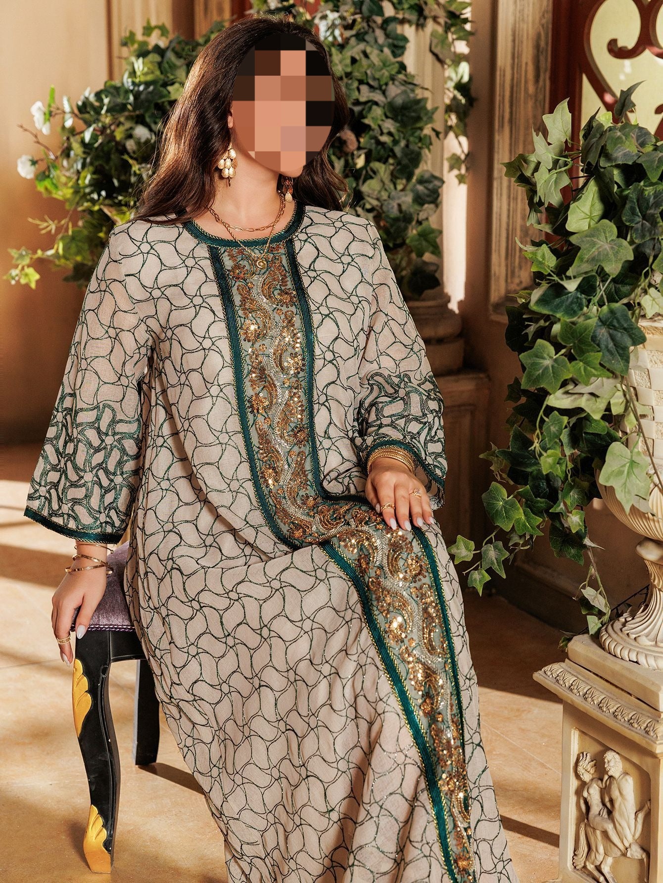 HS6668 A Simple and Elegant Long Dress Adorned with Mesh Embroidery.