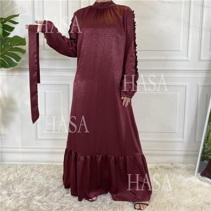 HS6591 Solid Color Turtleneck Long Sleeve Dress with Pleated Waistband