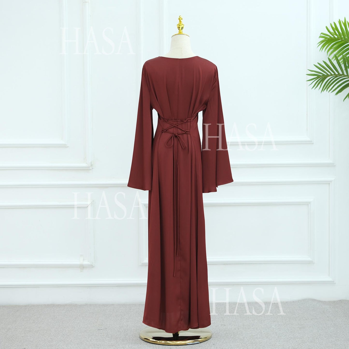 HS6478 Simple Long Dress with Wide Sleeves, One-piece and Smooth Style