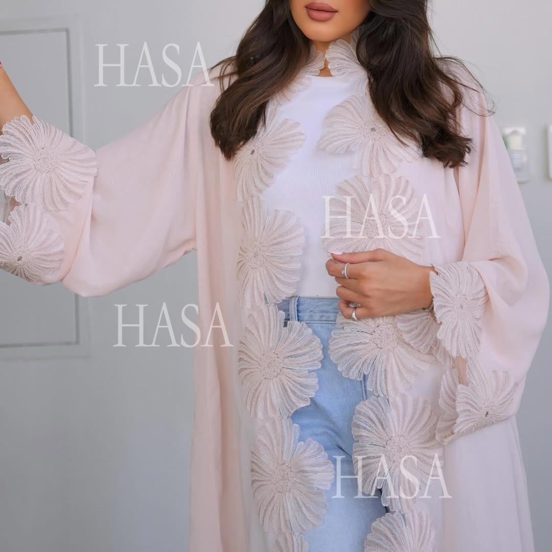 HASA HS6809 Chic Floral Applique Longline Abaya