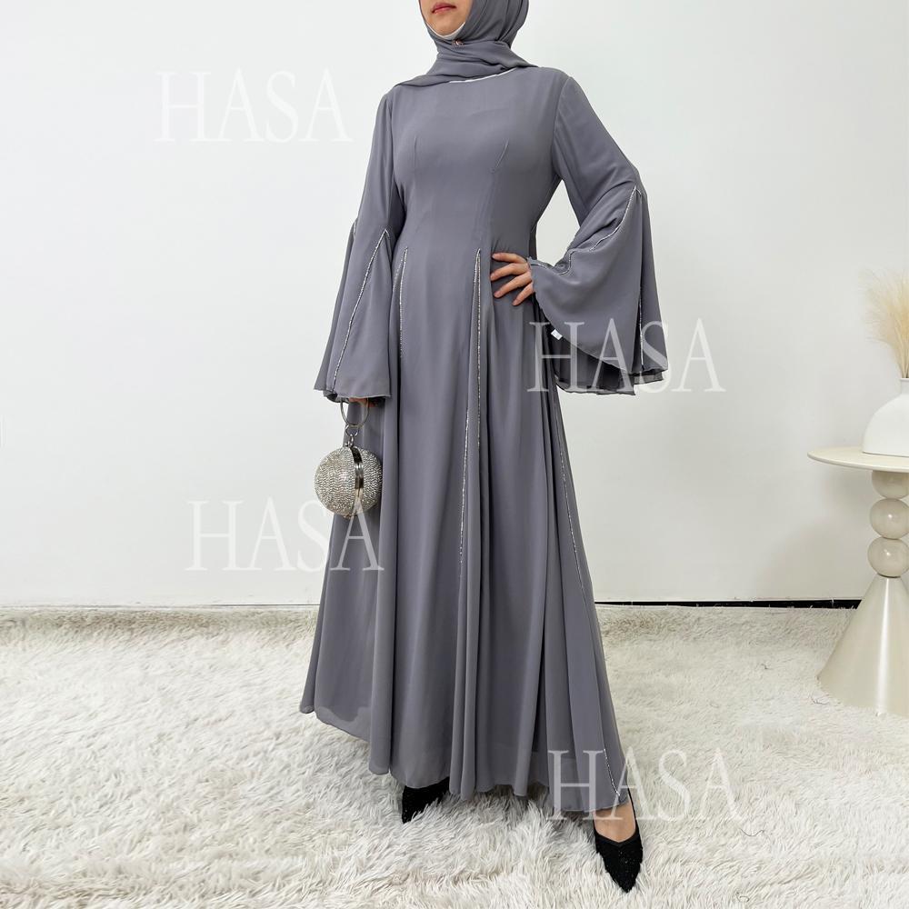 HS6497 Solid Color Light Luxury Chiffon Long Skirt Suit