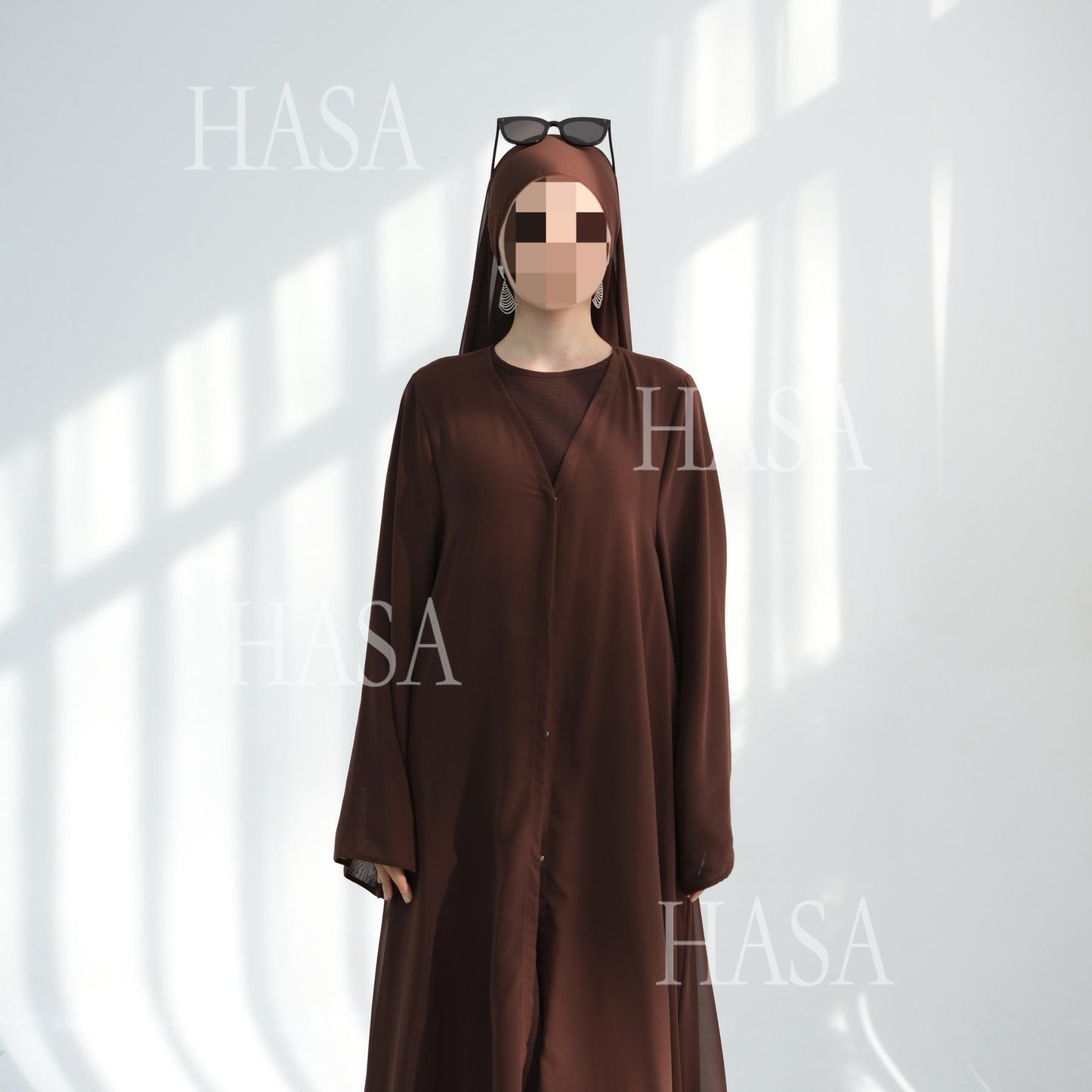 HS6513 Double-layered sleeve chiffon cardigan two-piece robe abaya (headscarf not included)
