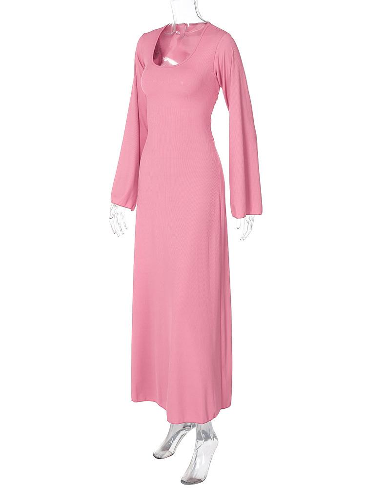 HASASERIES HS0676 Flared Long Sleeved High Waist Maxi Skirt with Lace-up Back