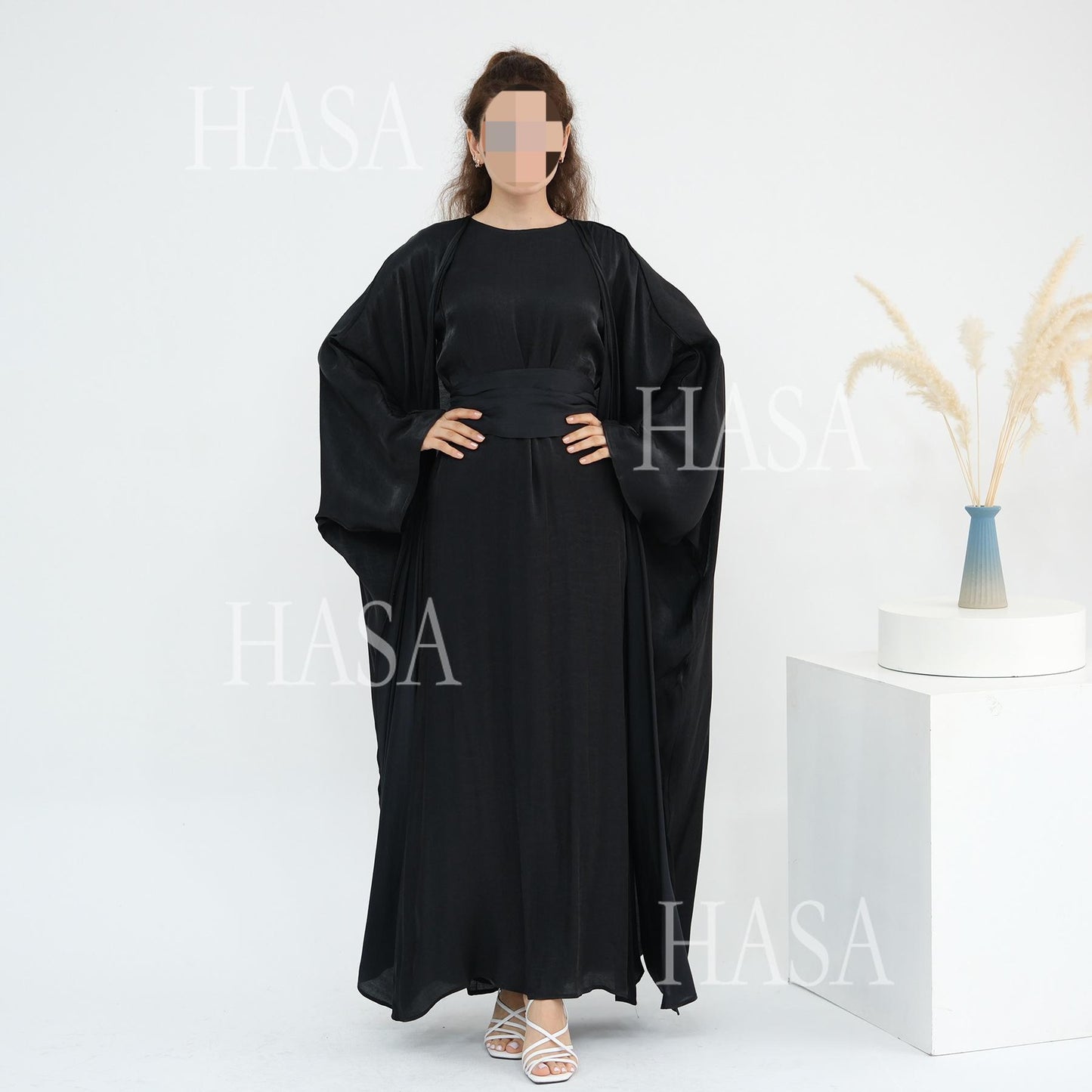 HS6530 Solid color simple two-piece long skirt suit