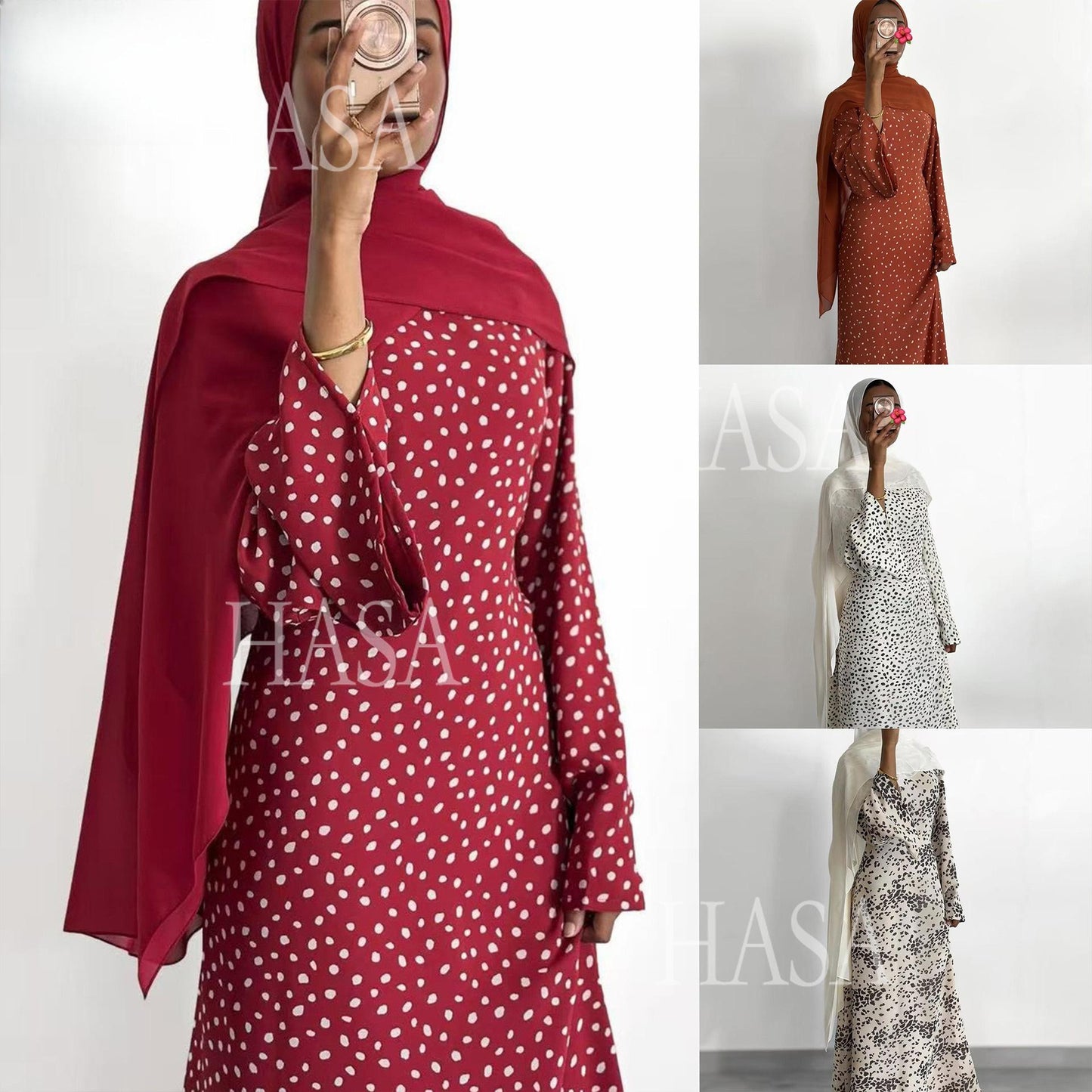 HASA HS6781 Graceful Modest Polka Dot Dress for Everyday Elegance