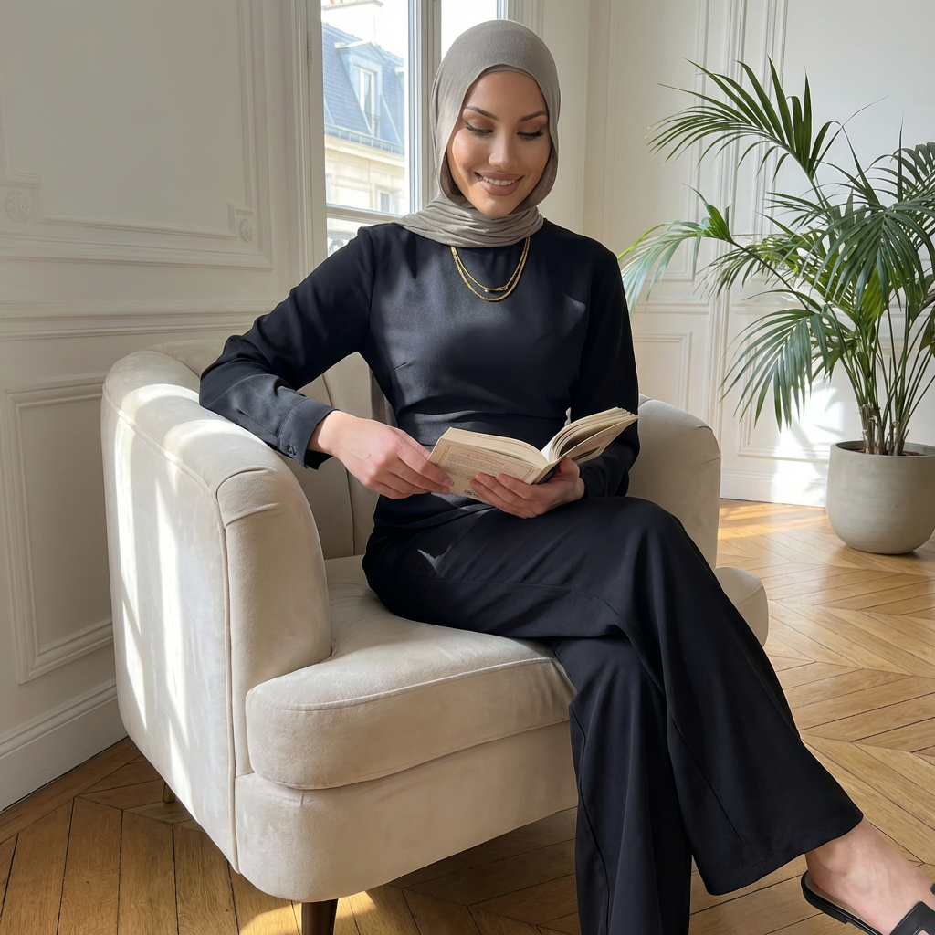 HS6614 Modest Nida Two-Piece Set with Waist Tie & Pocket Trousers