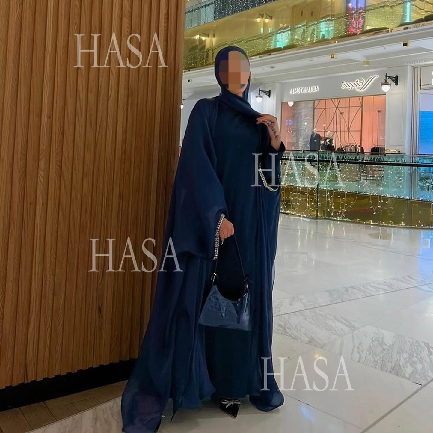 HS6553  Two-Piece Solid Abaya with Beaded Details and Matching Scarf Option