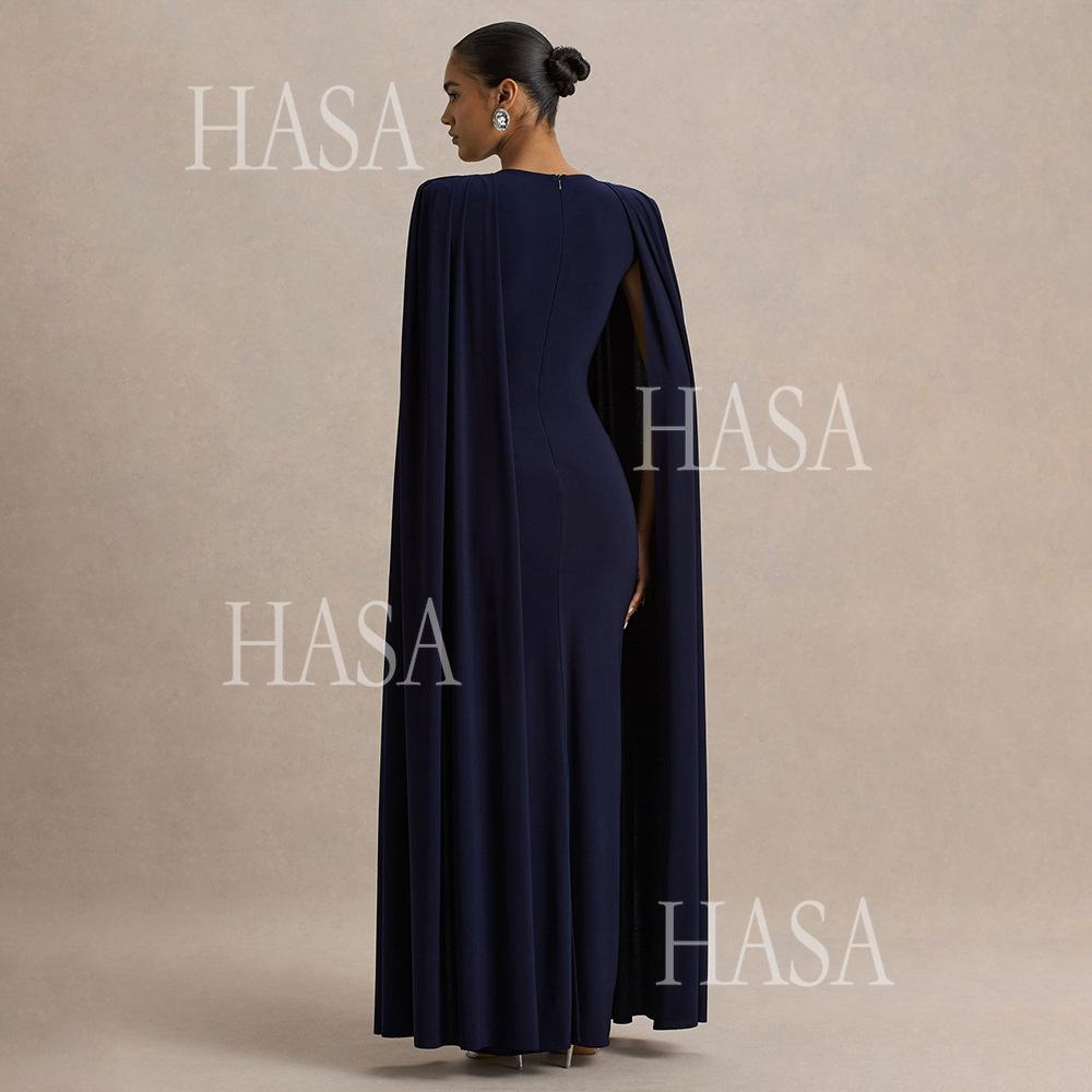 HASA HS6774 Luxury Long Sleeve Cape Style Bodycon Dress