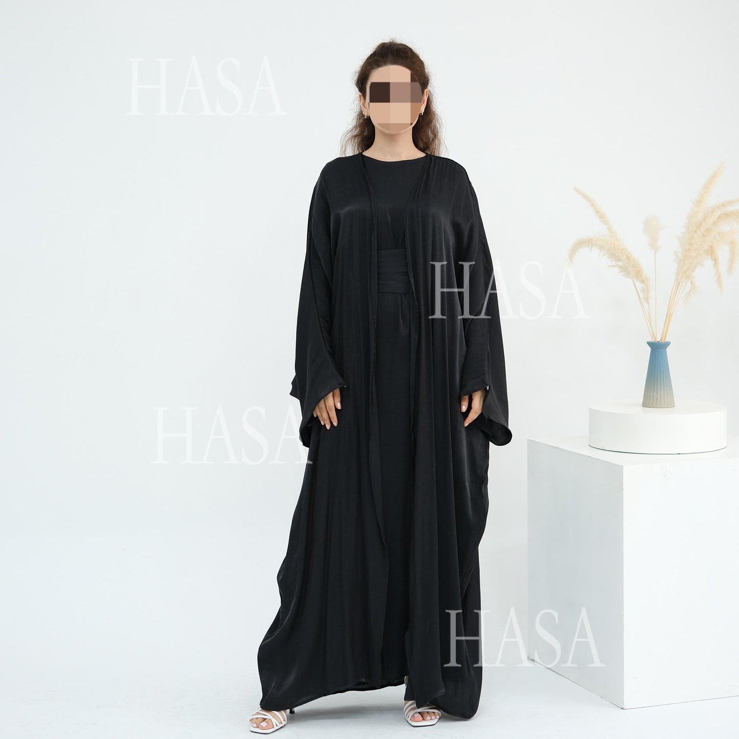 HS6530 Solid color simple two-piece long skirt suit