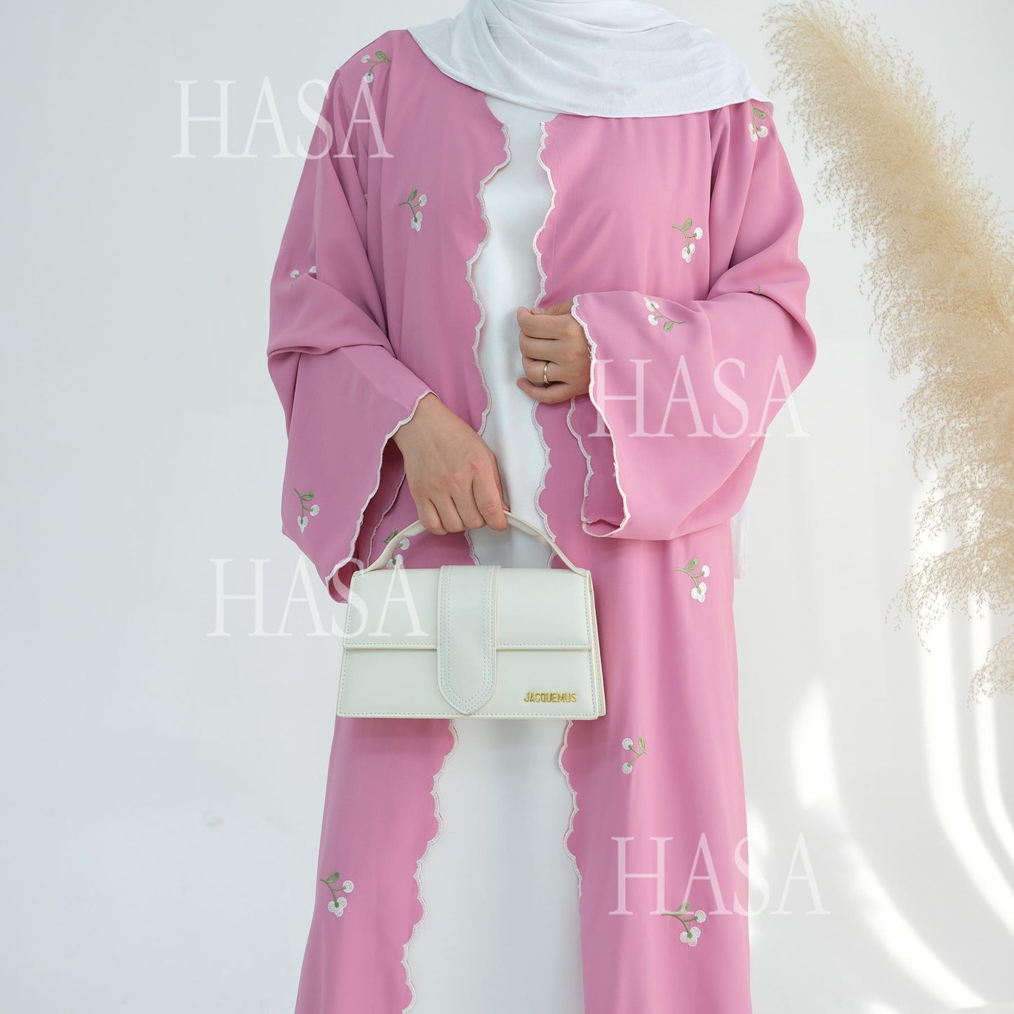 HS6472 Longline Cardigan with Delicate Floral Details and Curved Edging