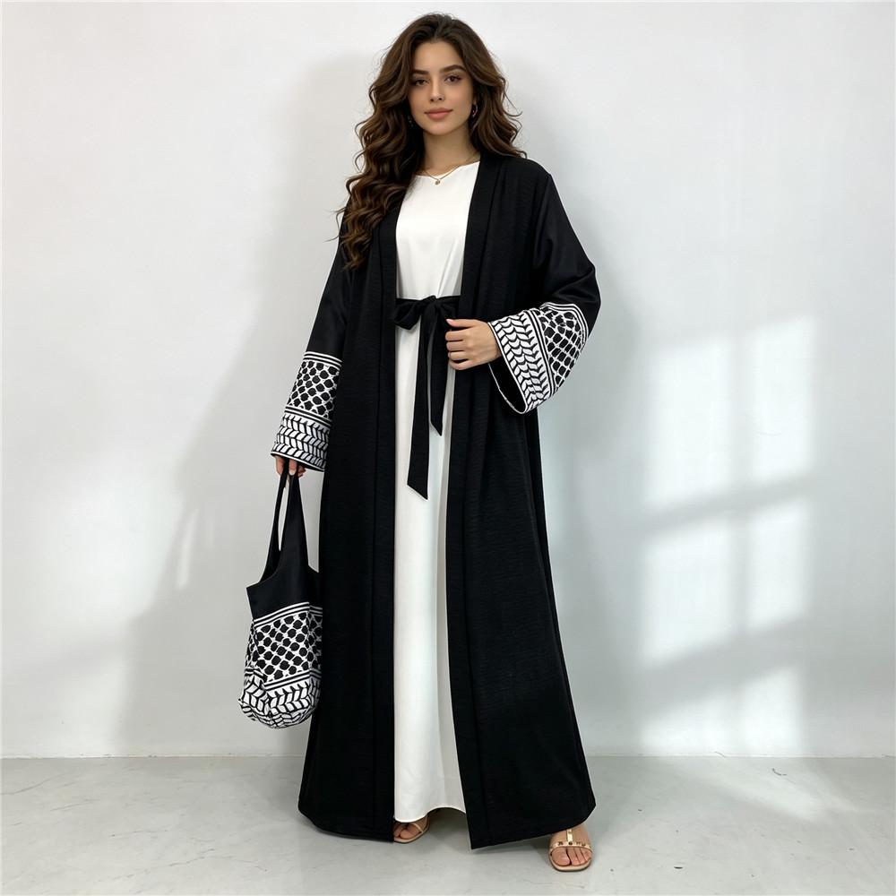 HASA HS6816 Fashion Printed Spliced Cardigan Robe with Bag
