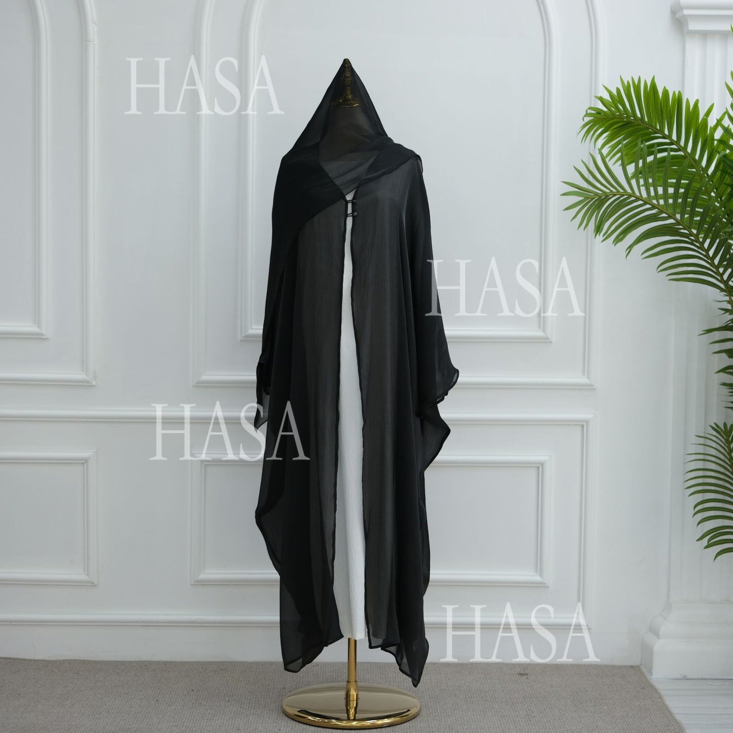 HS6534 Elegant Island Wrinkle Texture Solid Color Cardigan Robe