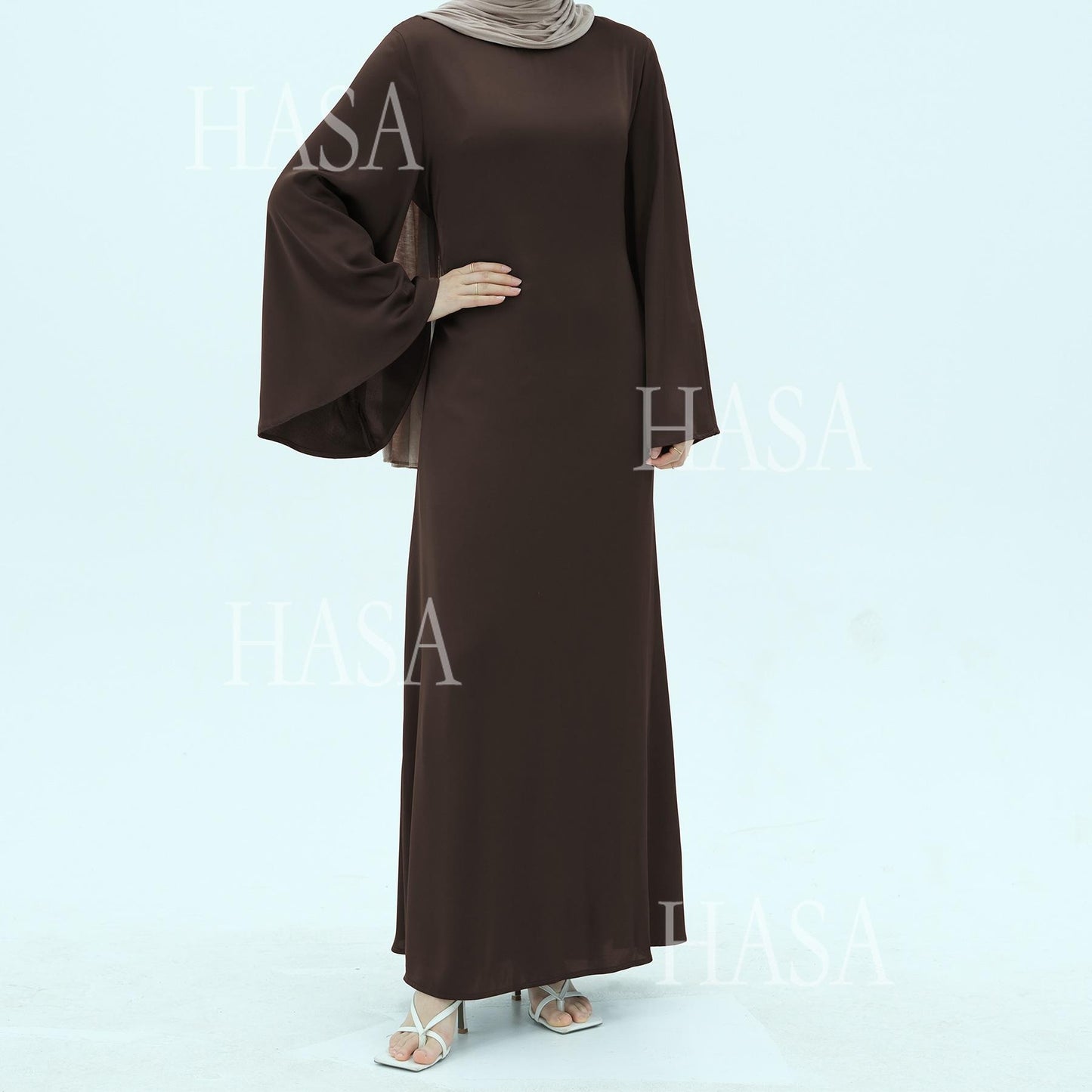 HS6478 Simple Long Dress with Wide Sleeves, One-piece and Smooth Style