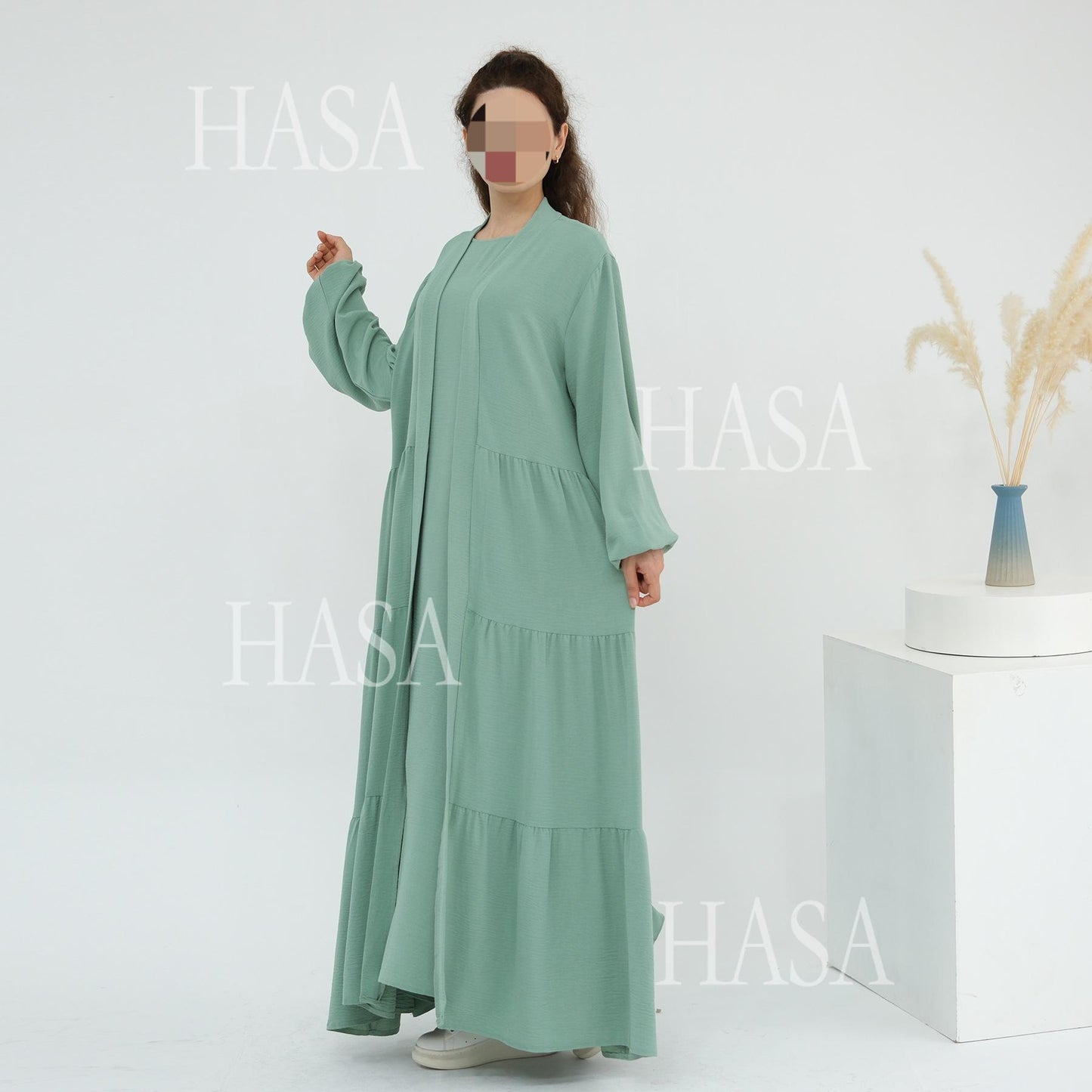 HS6559  Solid Color Loose Robe Dress Two-piece Set