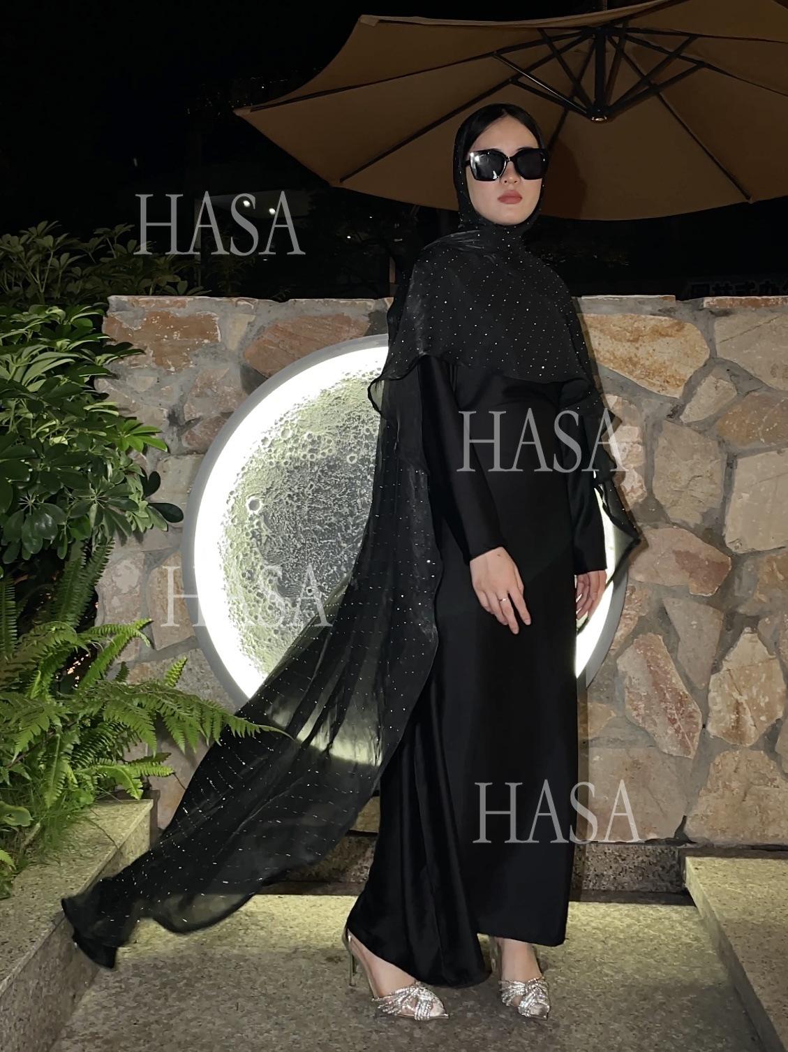 HS6477 Shiny robe two-piece set with rhinestone shawl decoration
