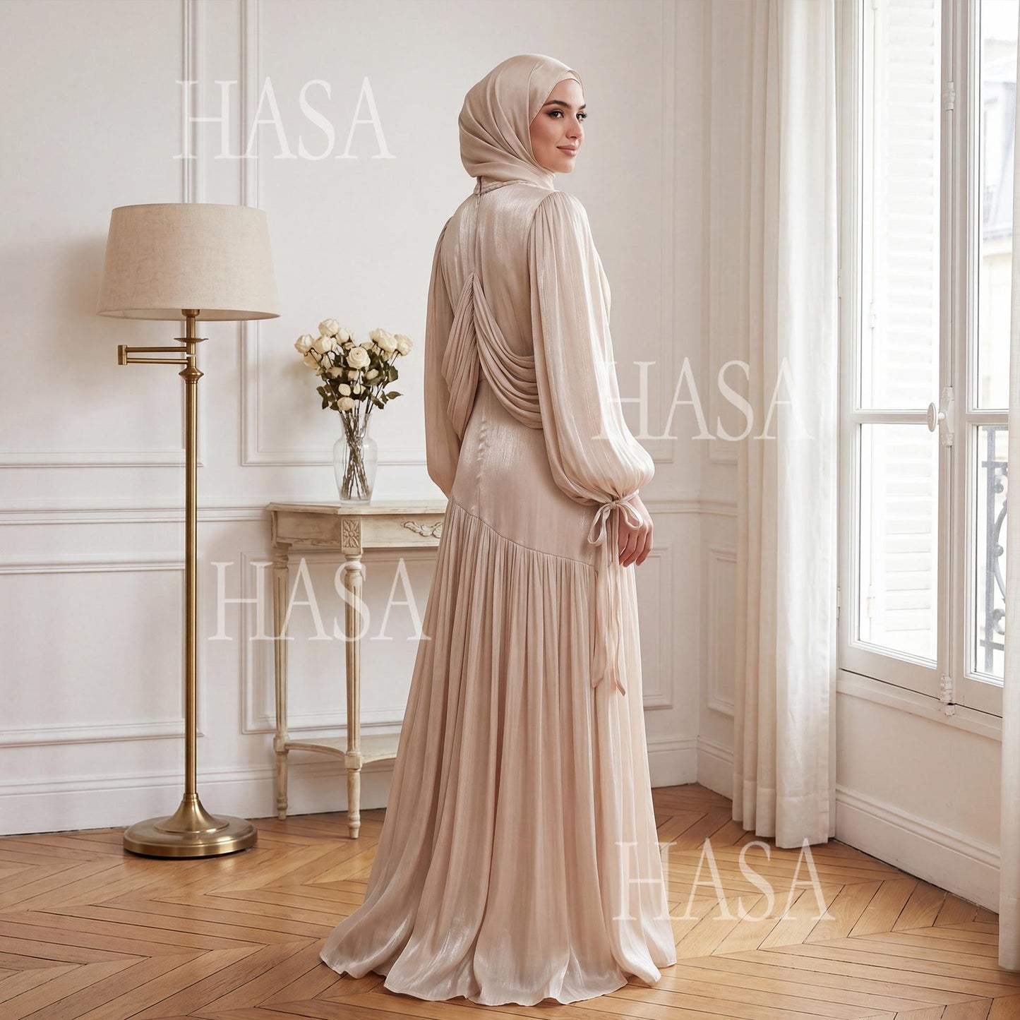 HASA HS6803 Chic Ruched Maxi Dress with Elegant Flow