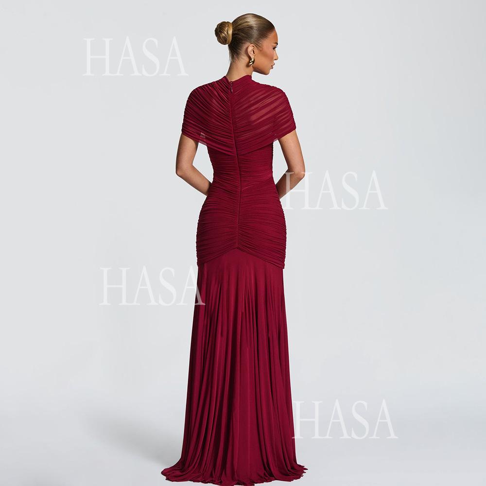 HASA HS6769 Luxury High Neck Body Sculpt Maxi Dress