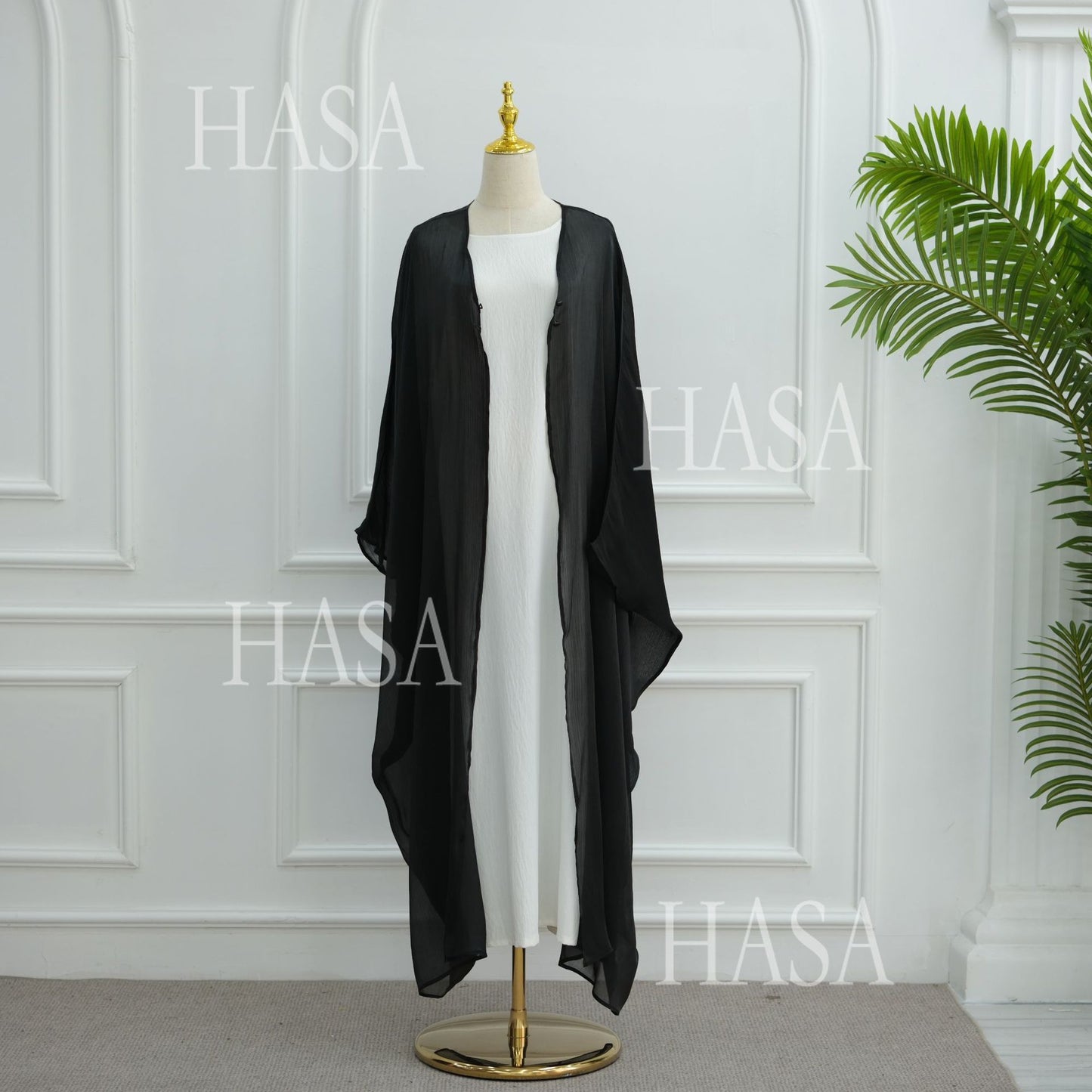 HS6534 Elegant Island Wrinkle Texture Solid Color Cardigan Robe