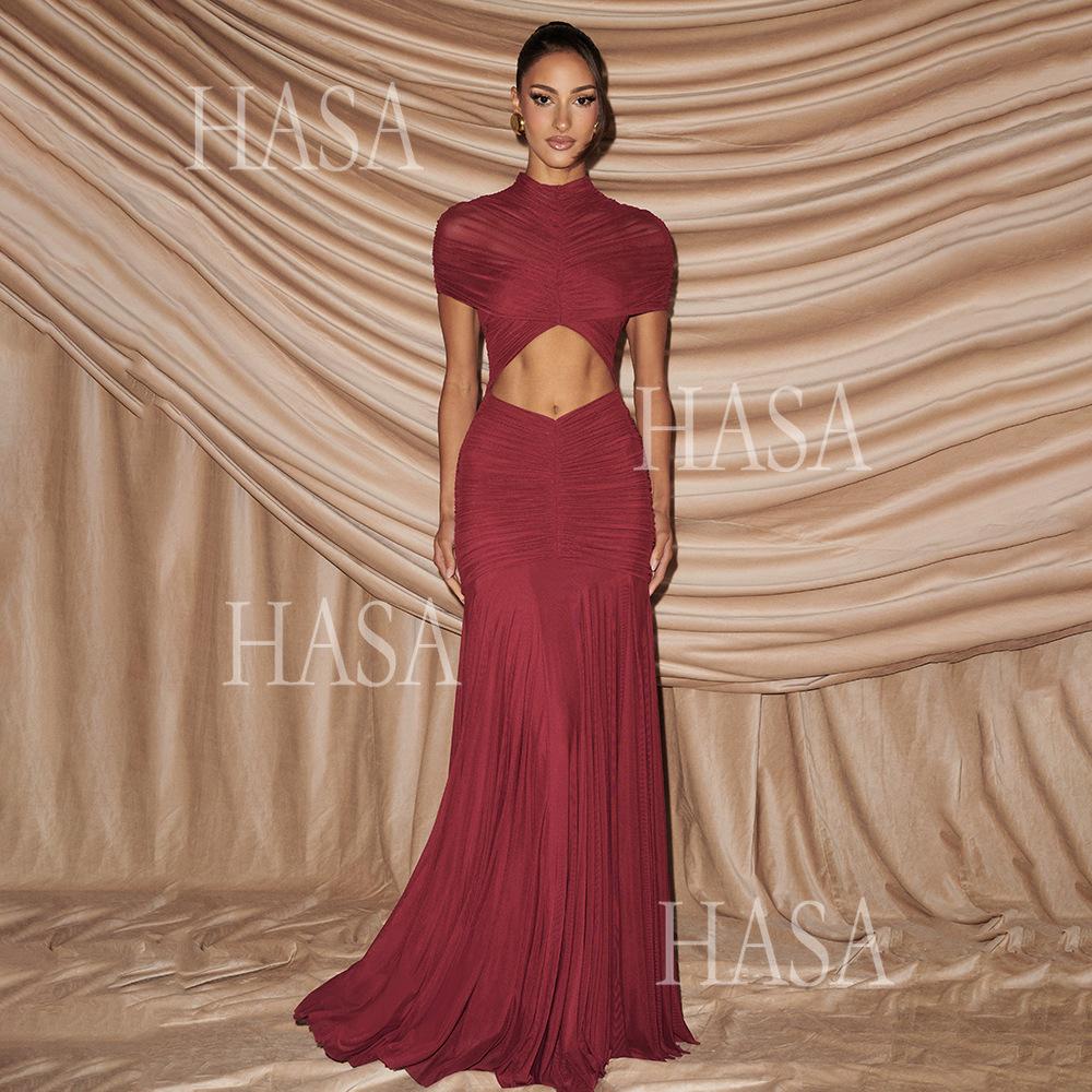 HASA HS6769 Luxury High Neck Body Sculpt Maxi Dress