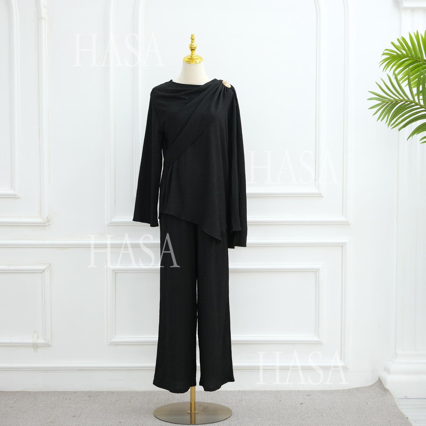 HS6568 Solid Color Design Top + Pants Two-piece Set for Daily Personality Wear