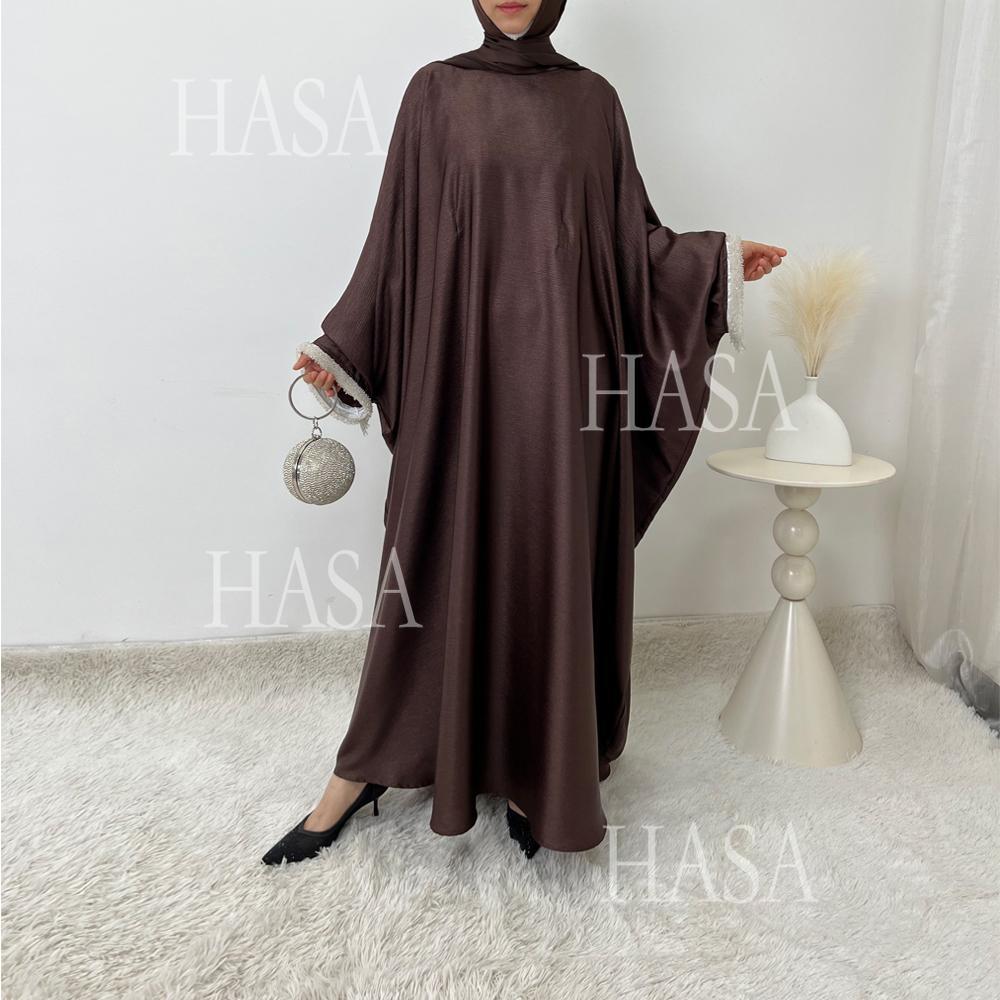 HS6496 Simple and Elegant Bat Sleeve Beaded Robe Dress (headscarf Not Included)