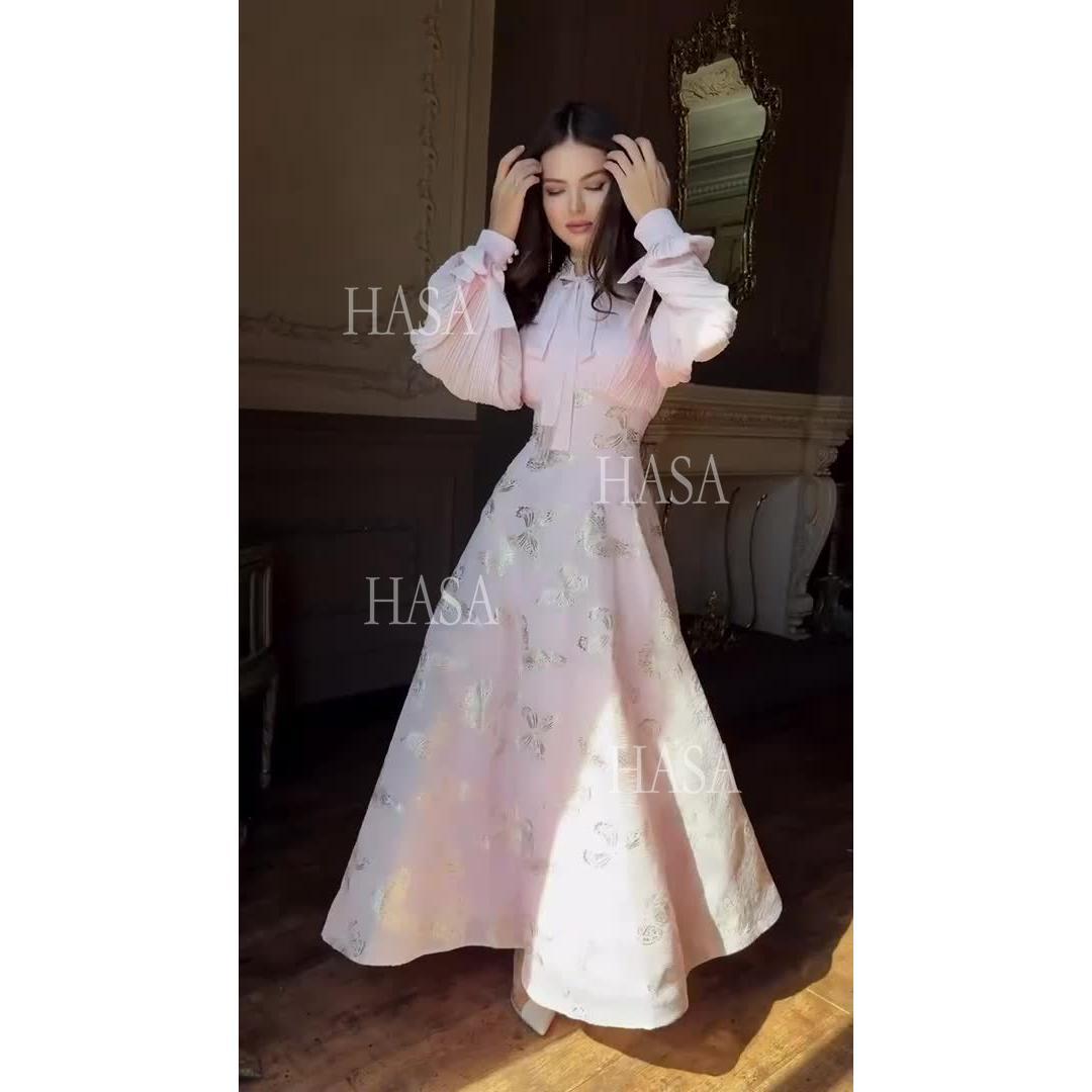 HS6734 Flowy Feminine Maxi Dress with Embroidered Butterfly Design