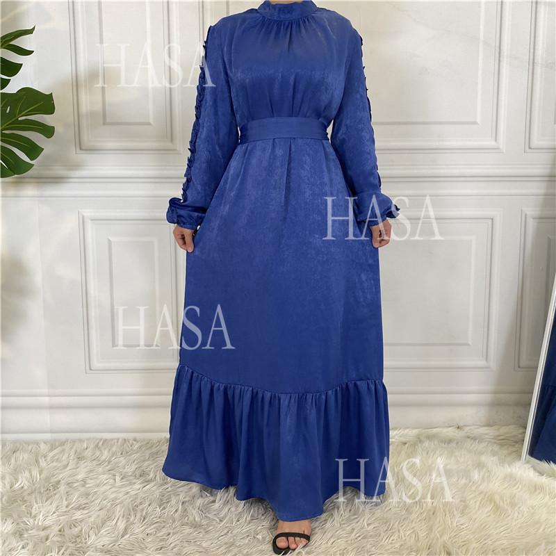 HS6591 Solid Color Turtleneck Long Sleeve Dress with Pleated Waistband