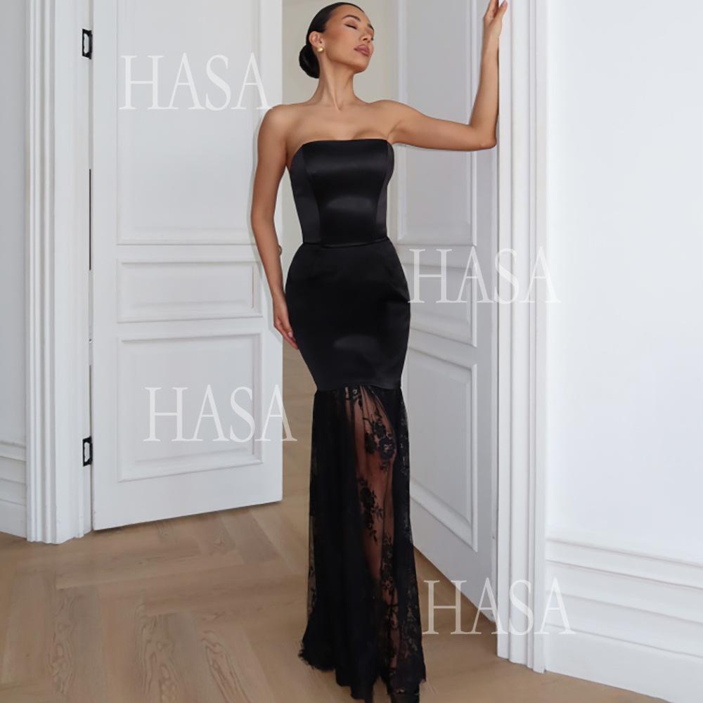 HASA HS6767 Minimal Glam Lace Panel Bodycon Dress