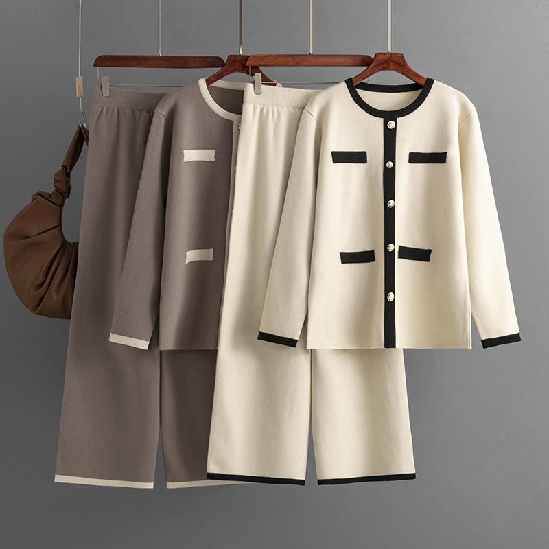 HS0578 Elegant Contrast Trim Knit Two-Piece Set