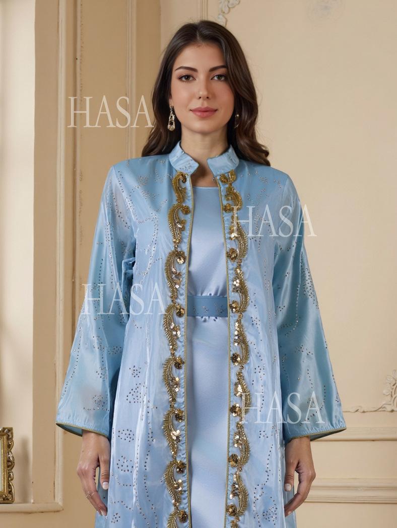 HASA HS6758 Elegant Gold Trim Flowing Maxi Outfit