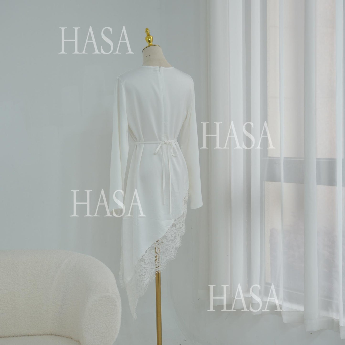 HASA HS6784 Soft Luxury Asymmetric Modest Top with Lace Detail