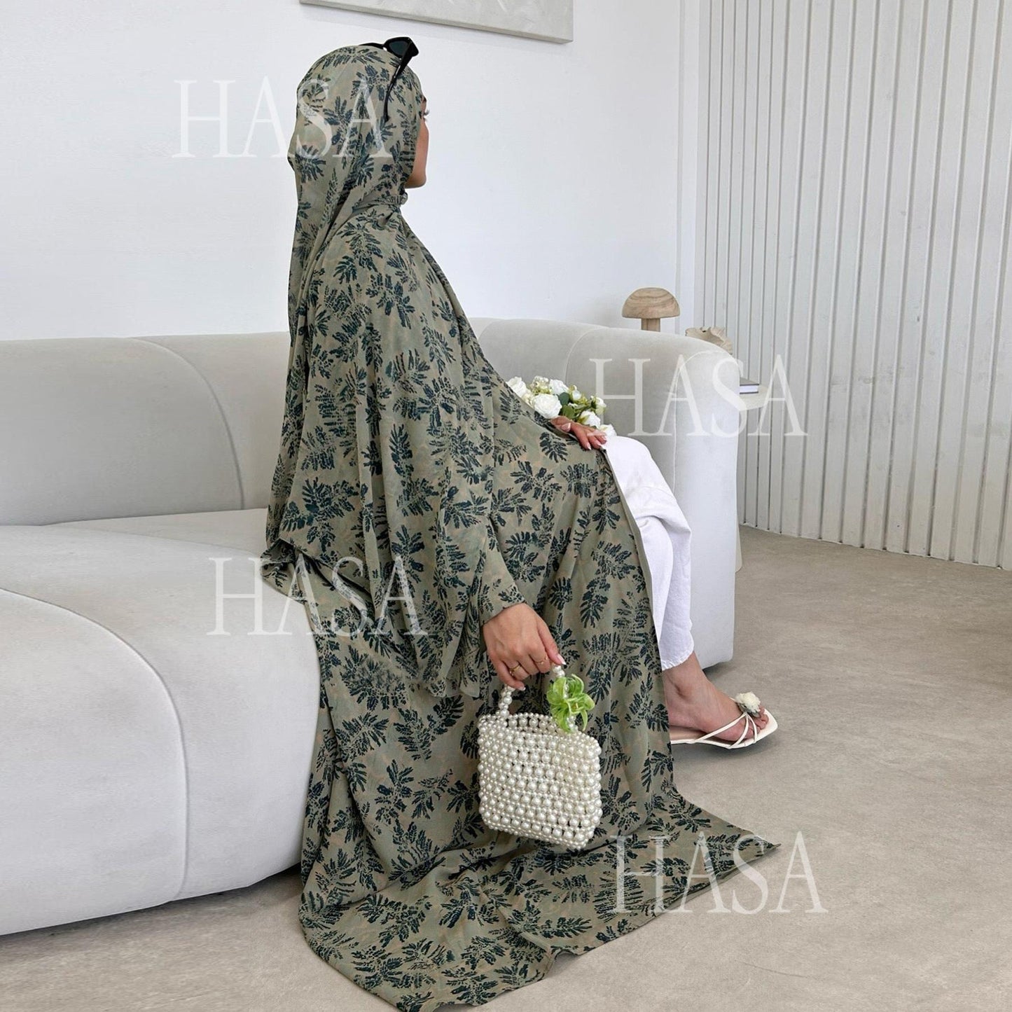 HS6515 Summer Printed Chiffon Jacket and Headscarf Two-Piece Set