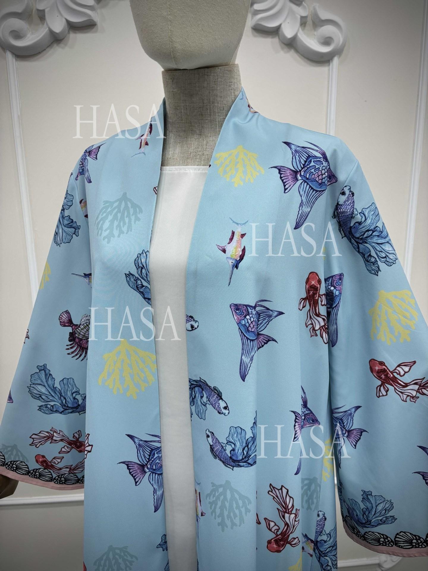 HASA HS6808 Modest Floral Maxi Abaya Cardigan