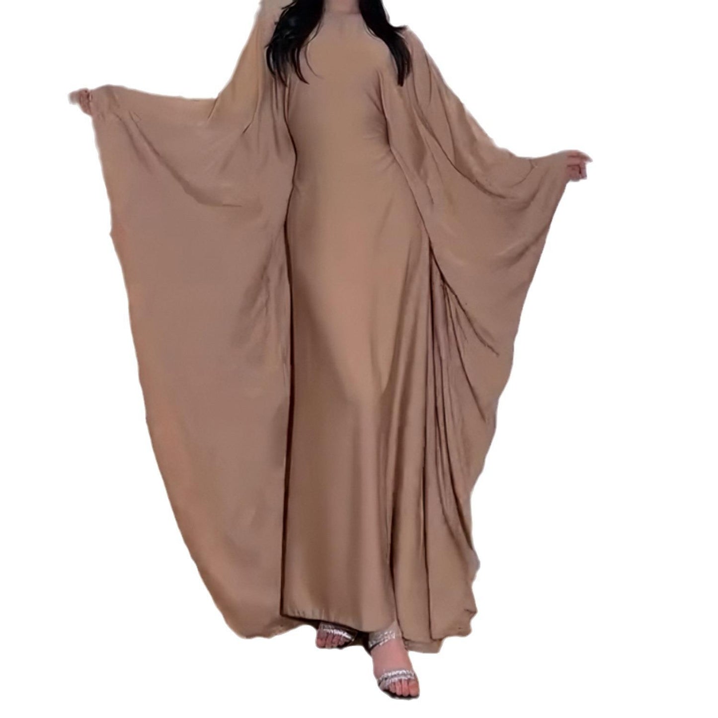 HS1504 Satin Batwing Sleeve Kaftan with Inner Belt