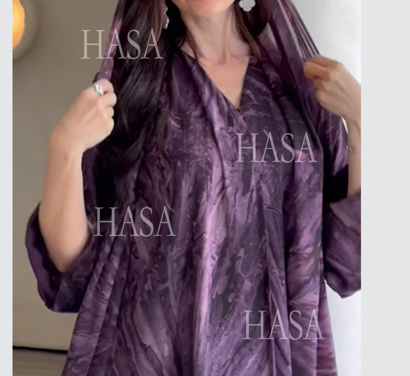 HS6551 Printed Abaya Cardigan with Matching Scarf Two-Piece Set