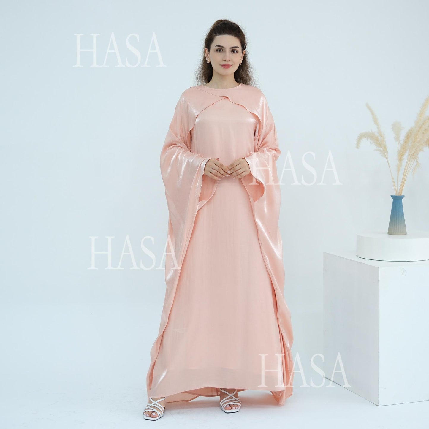 HS6584 Solid Color Beaded Loose Elegant Robe Dress