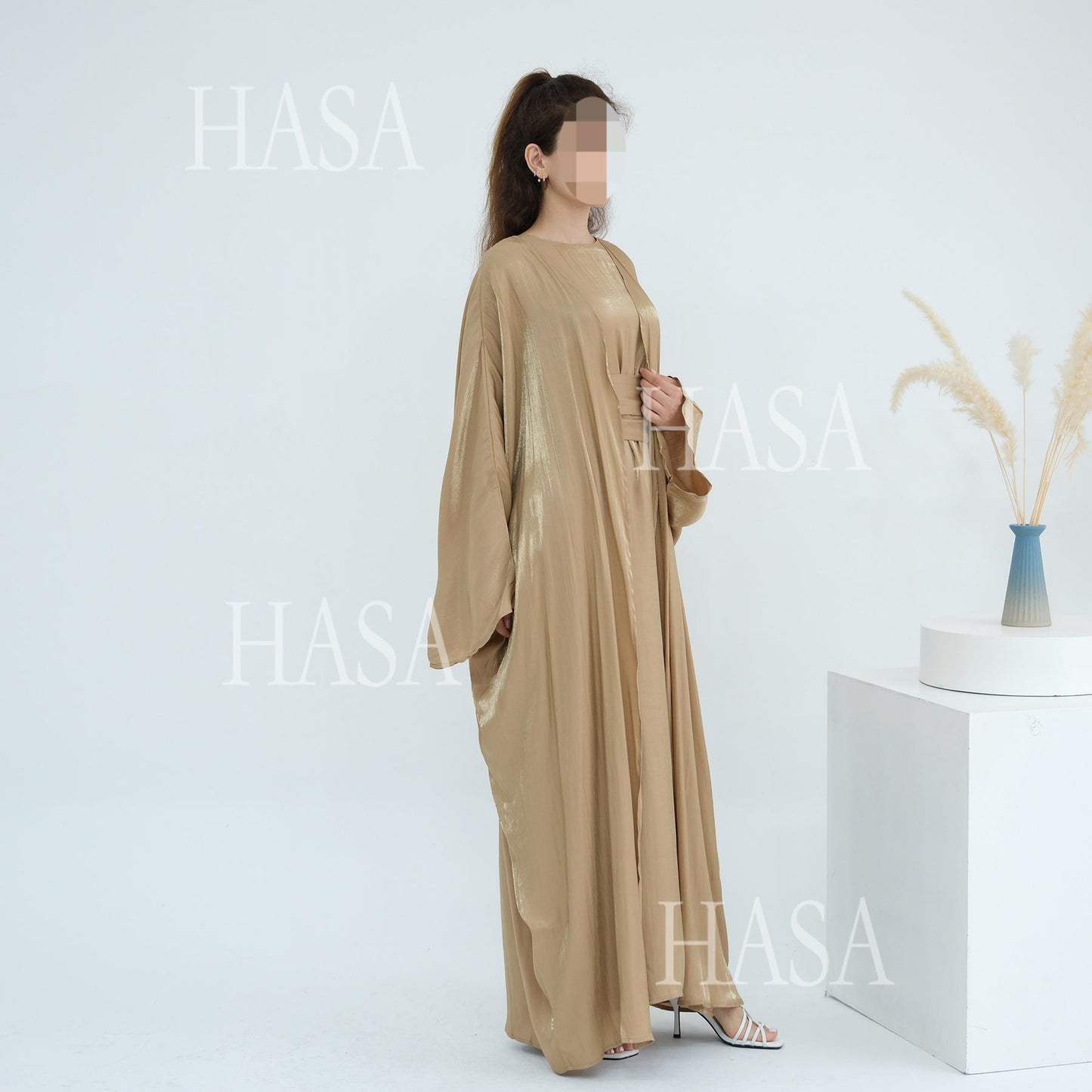 HS6530 Solid color simple two-piece long skirt suit