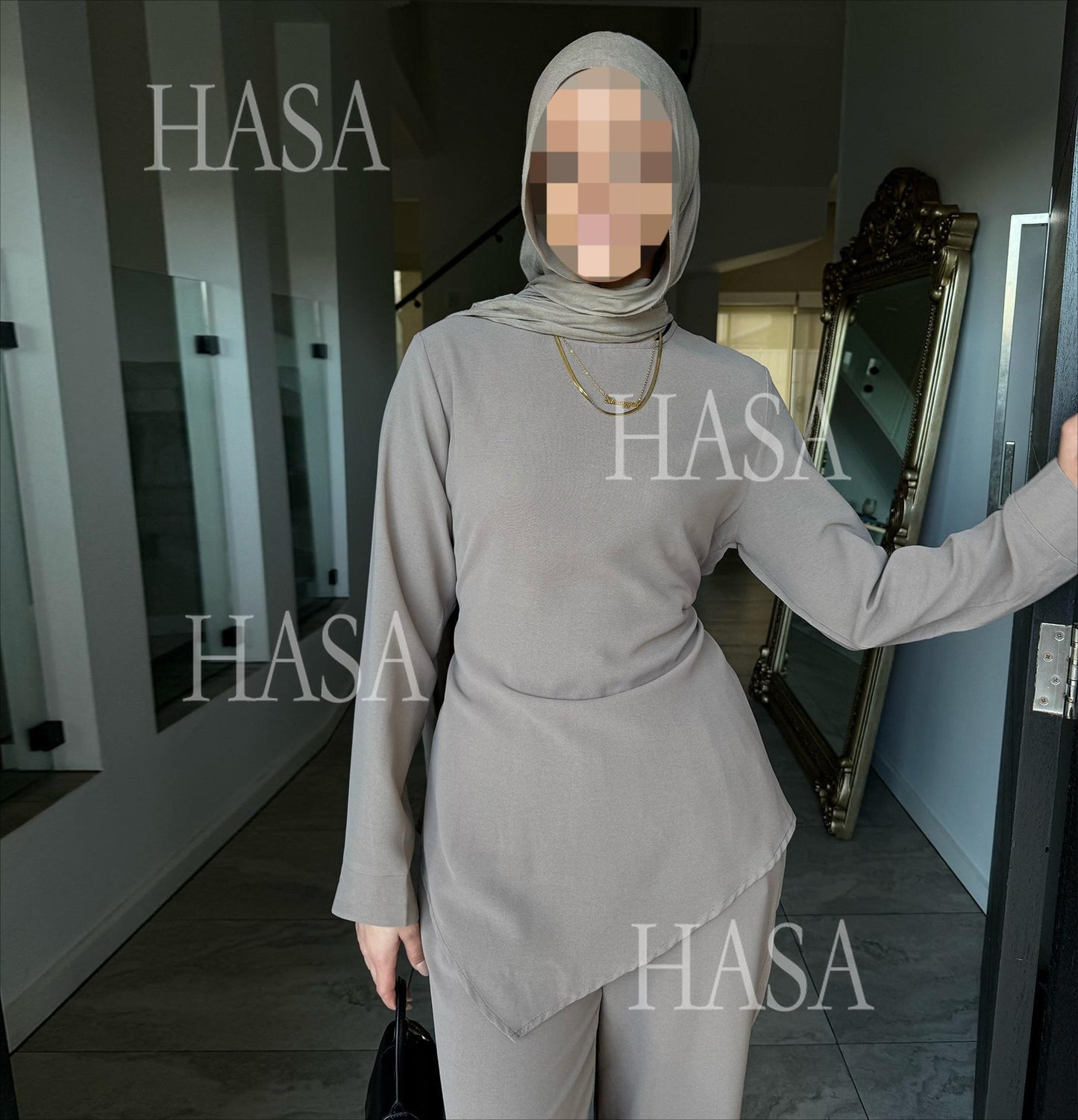 HS6614 Simple solid color two-piece casual suit (excluding headscarf)