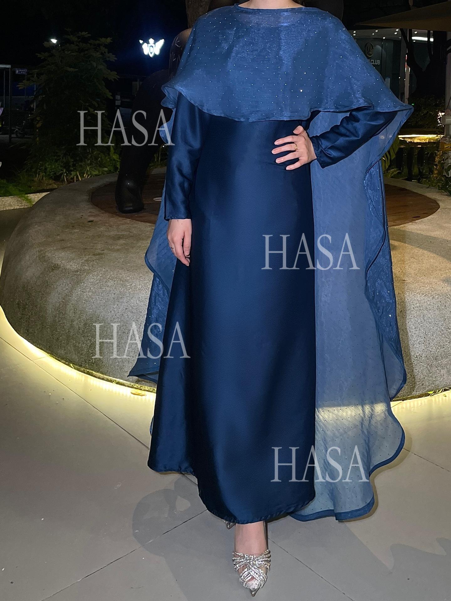 HS6477 Shiny robe two-piece set with rhinestone shawl decoration