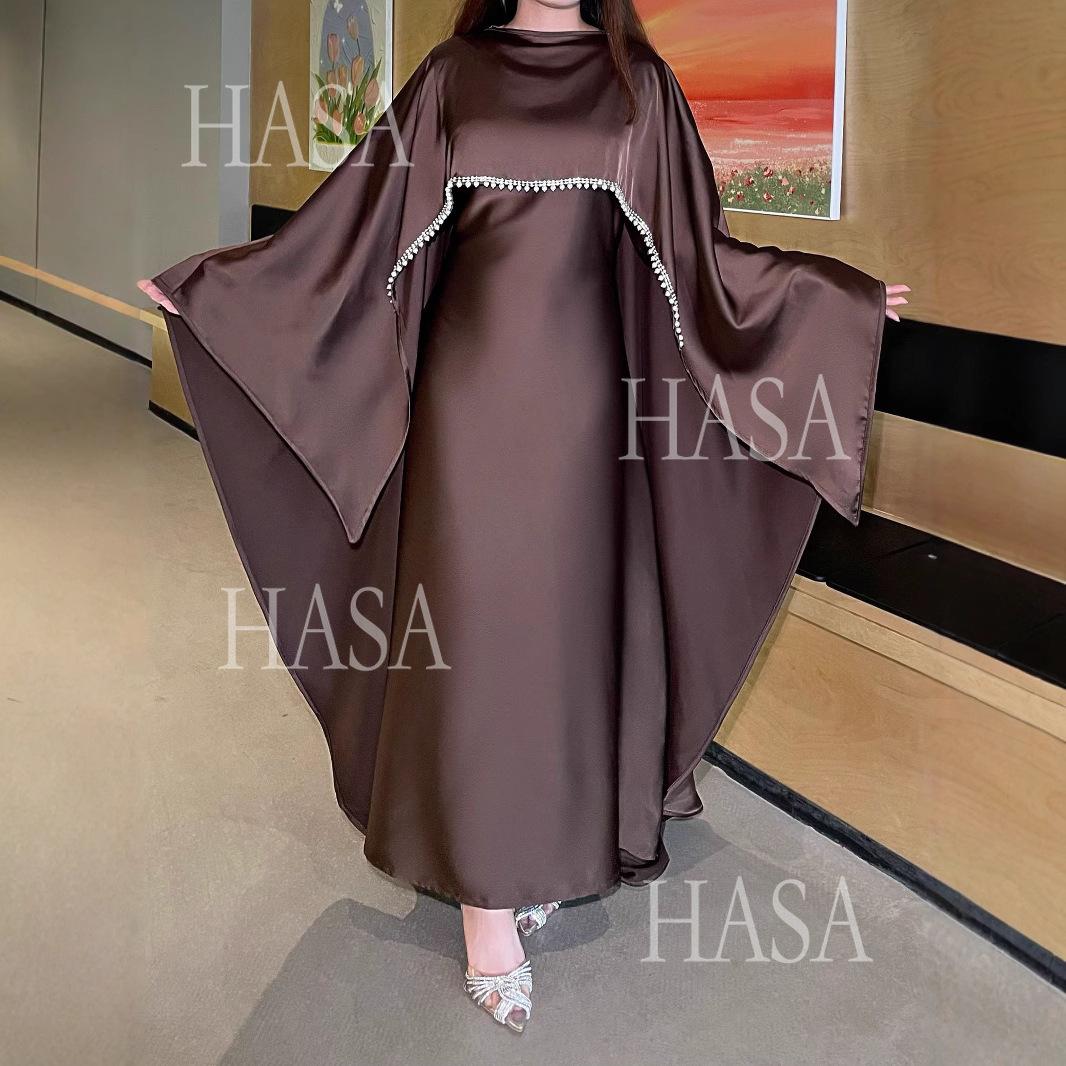 HS6476 Long Sleeves Glossy Robe with Pearl Embellishment