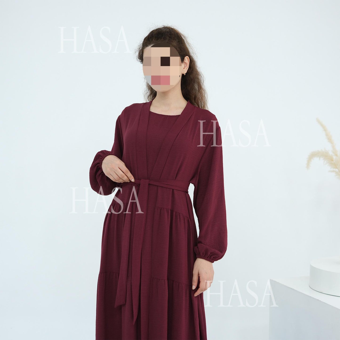 HS6559  Solid Color Loose Robe Dress Two-piece Set
