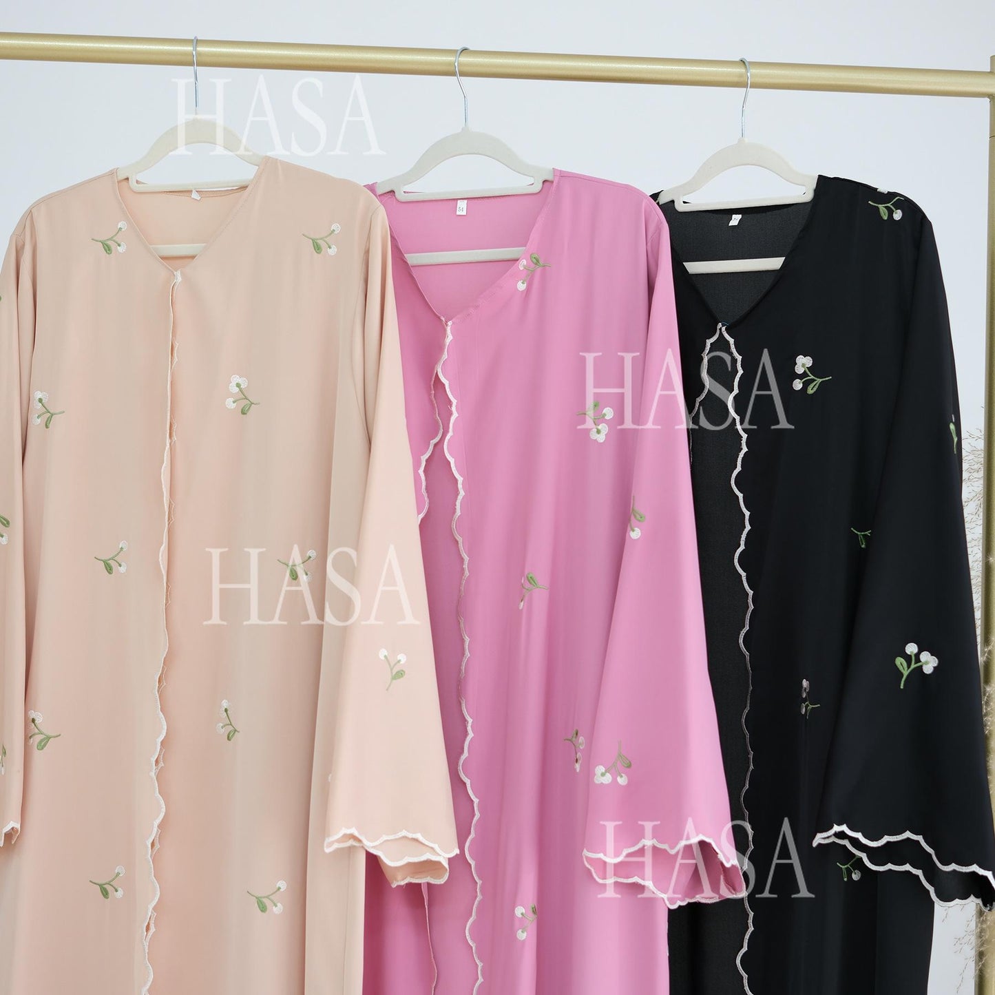 HS6472 Longline Cardigan with Delicate Floral Details and Curved Edging