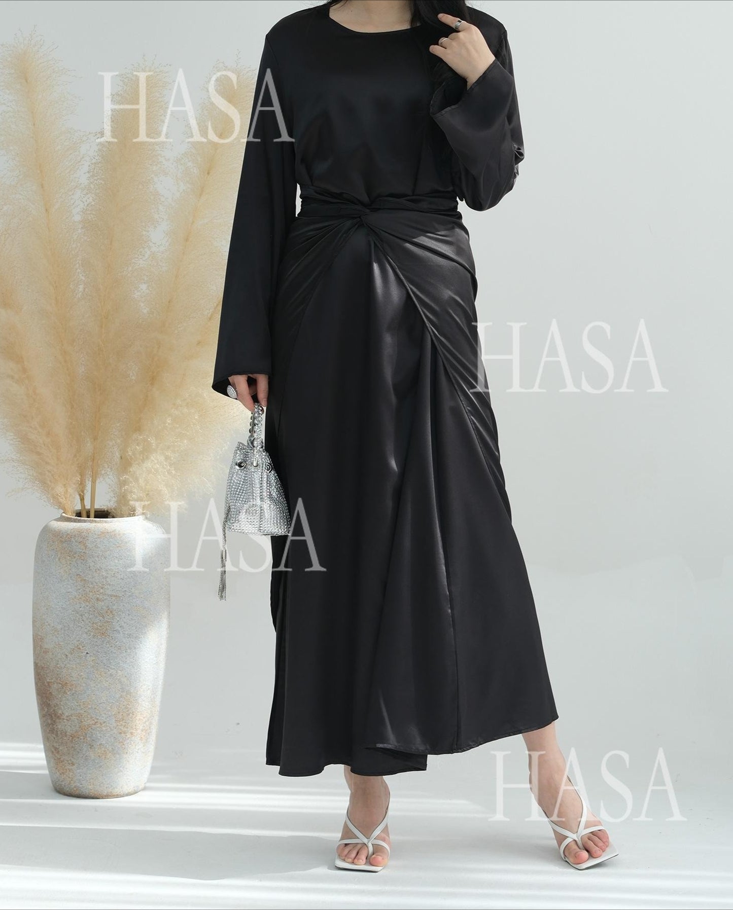 HS6581 Solid color three-piece women's long skirt suit
