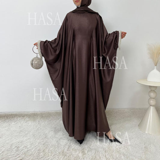 HS6496 Simple and Elegant Bat Sleeve Beaded Robe Dress (headscarf Not Included)
