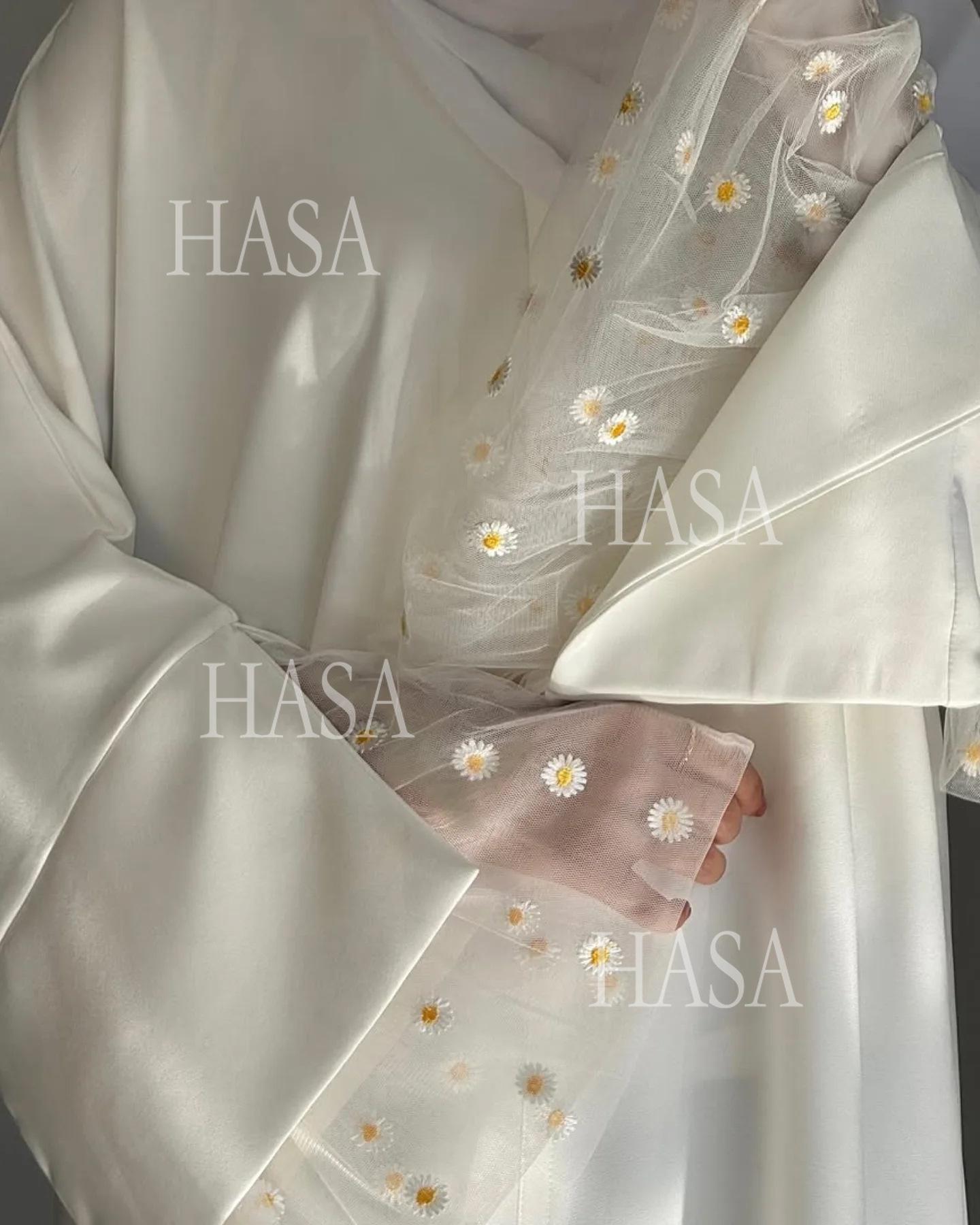 HS6564 Lace Daisy Embellished Long Dress Robe