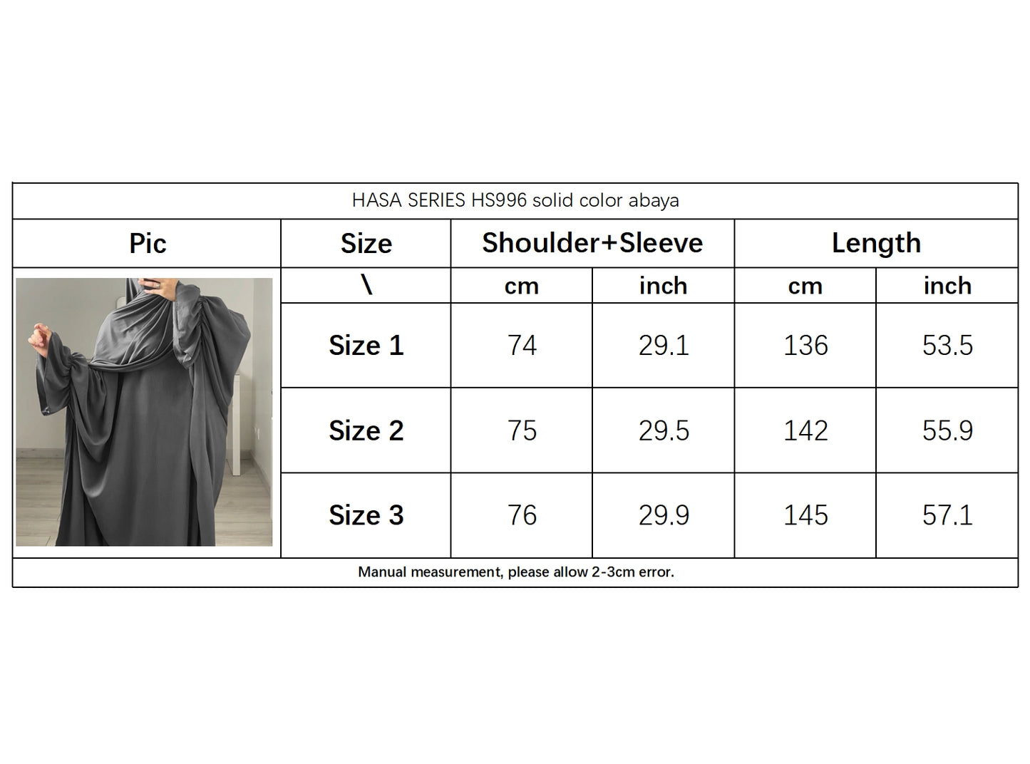 HASASERIES HS0996 1pcs Solid Color Abaya Dress