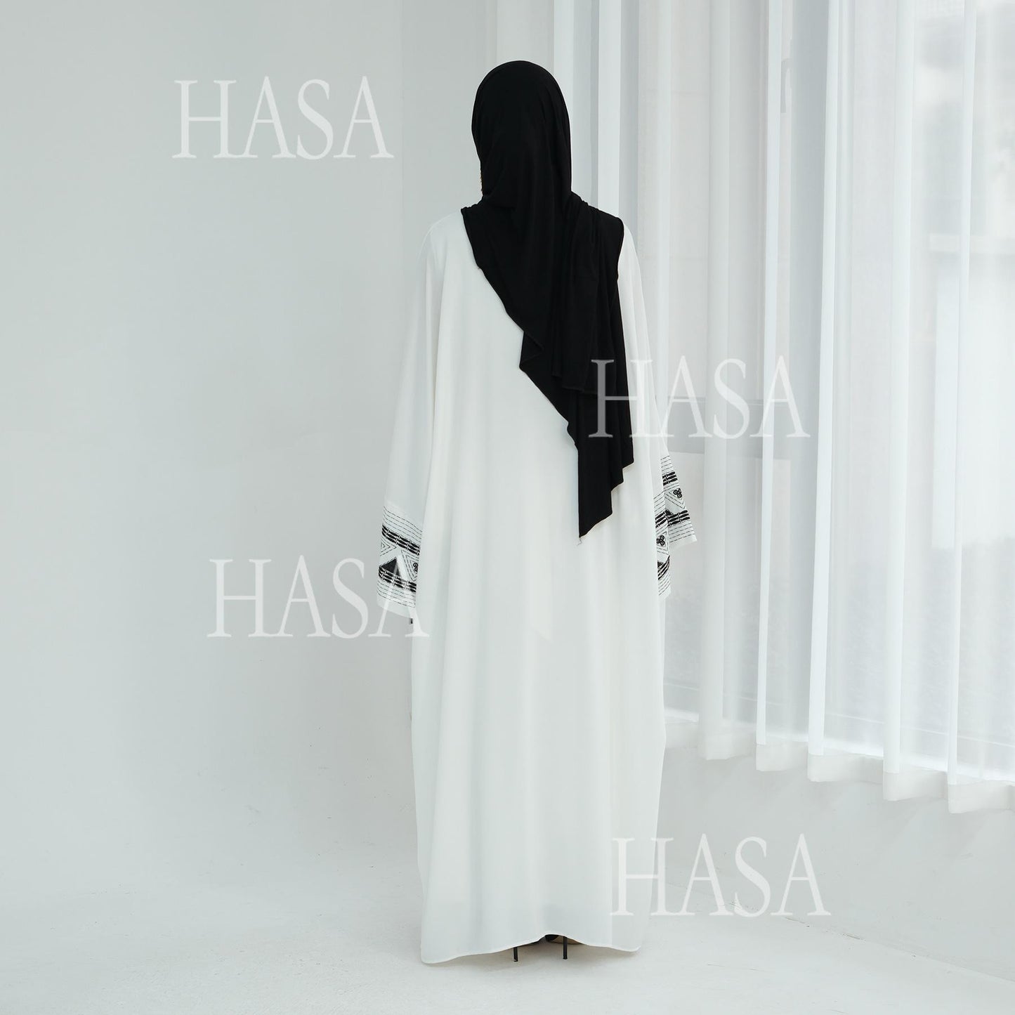 HASA's Series HS6506 Long Wide Sleeve Embroidered Robe Cardigan (No Headscarf)