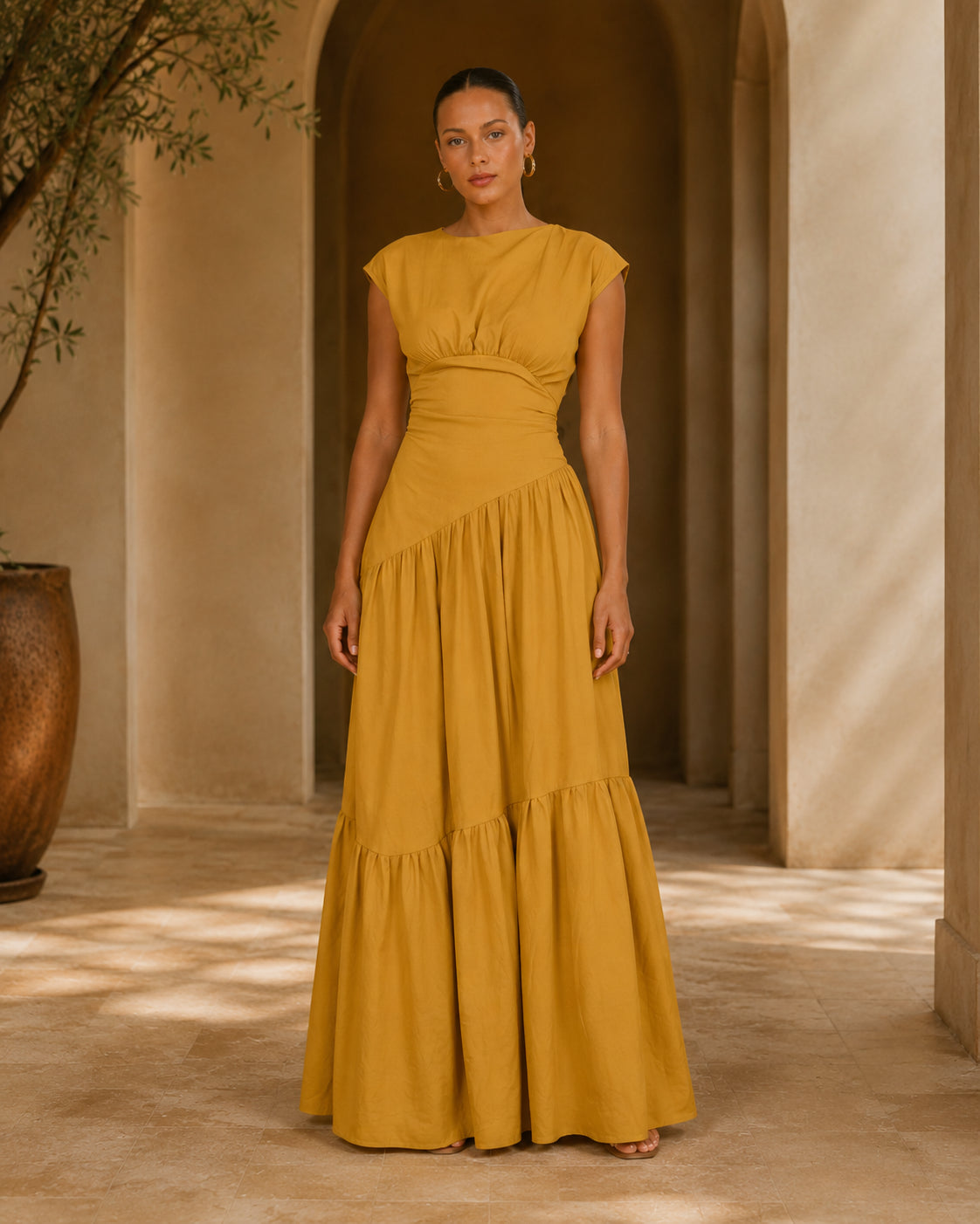 HS1641 Women's Sleeveless Pleated Loose Fit Maxi Dress