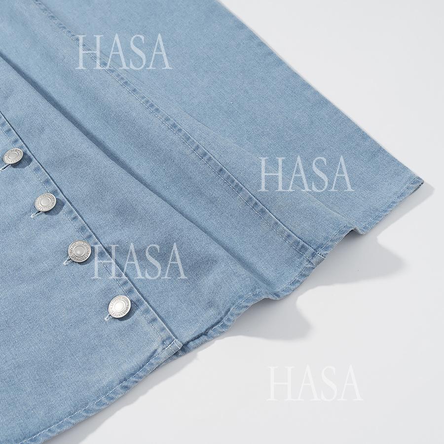 HASA HS6773 Slim Fit Sleeveless Split Hem Denim Dress for Women