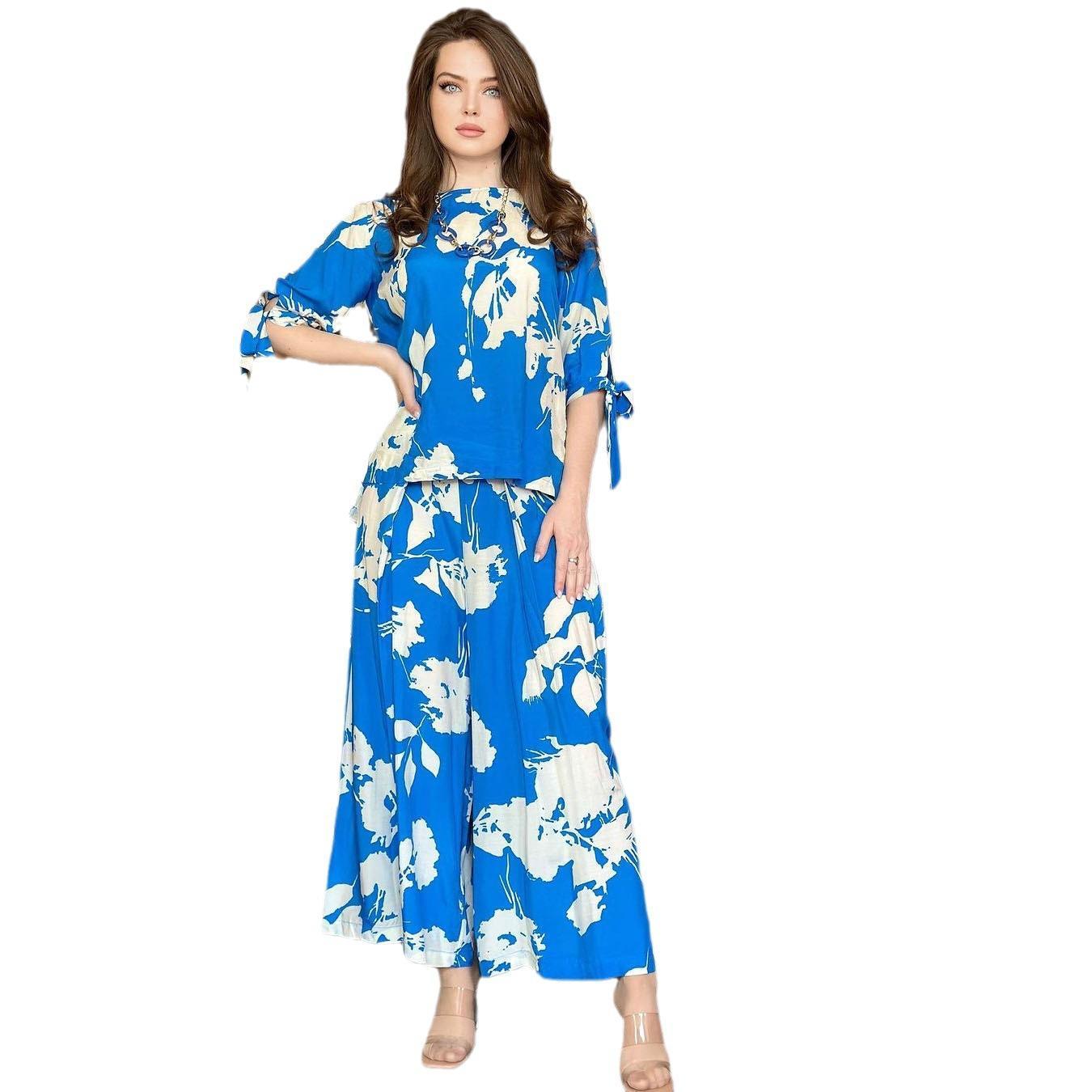 HASASERIES HS0810 Ensemble 2 pièces haut à lacets et pantalon imprimé